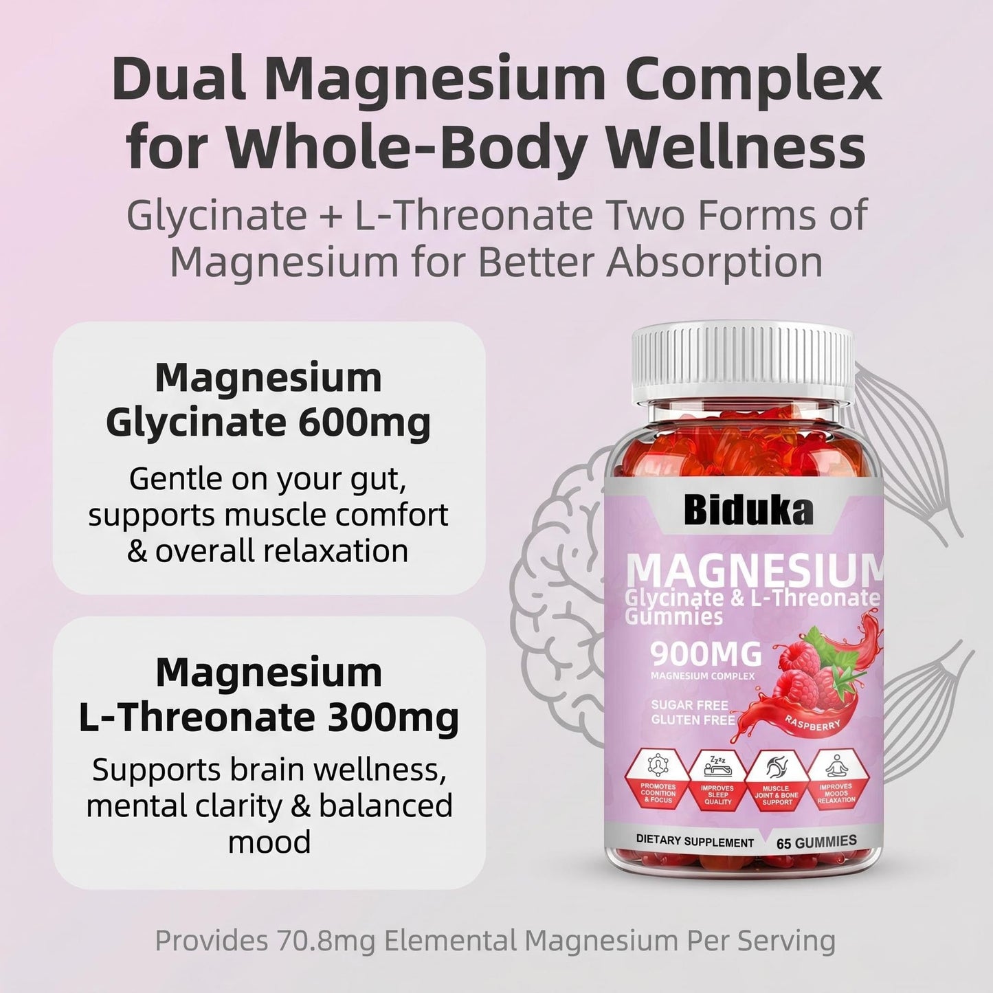Biduka 900mg Magnesium Glycinate Gummies, 65 Count