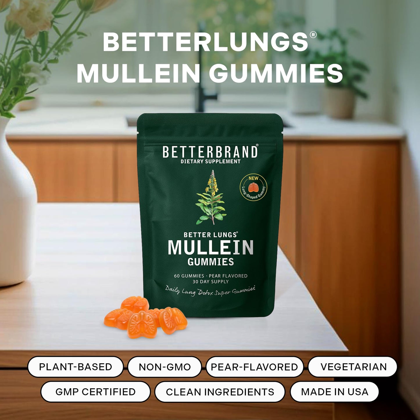 Betterbrand Mullein Chewable Gummies for Lung Cleanse and Detox, 180 Gummies