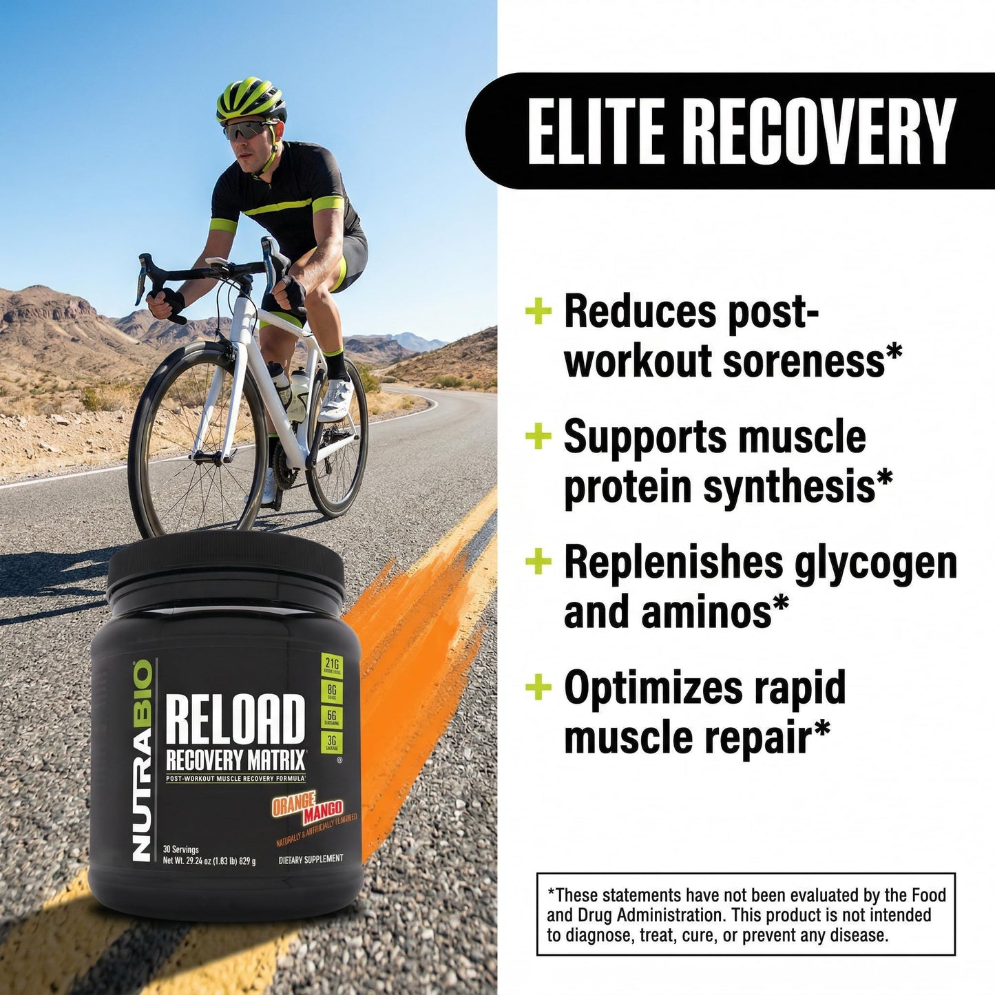 NutraBio Reload Powerful Muscular Recovery Formula Post-Workout Supplement Powder 30 Servings
