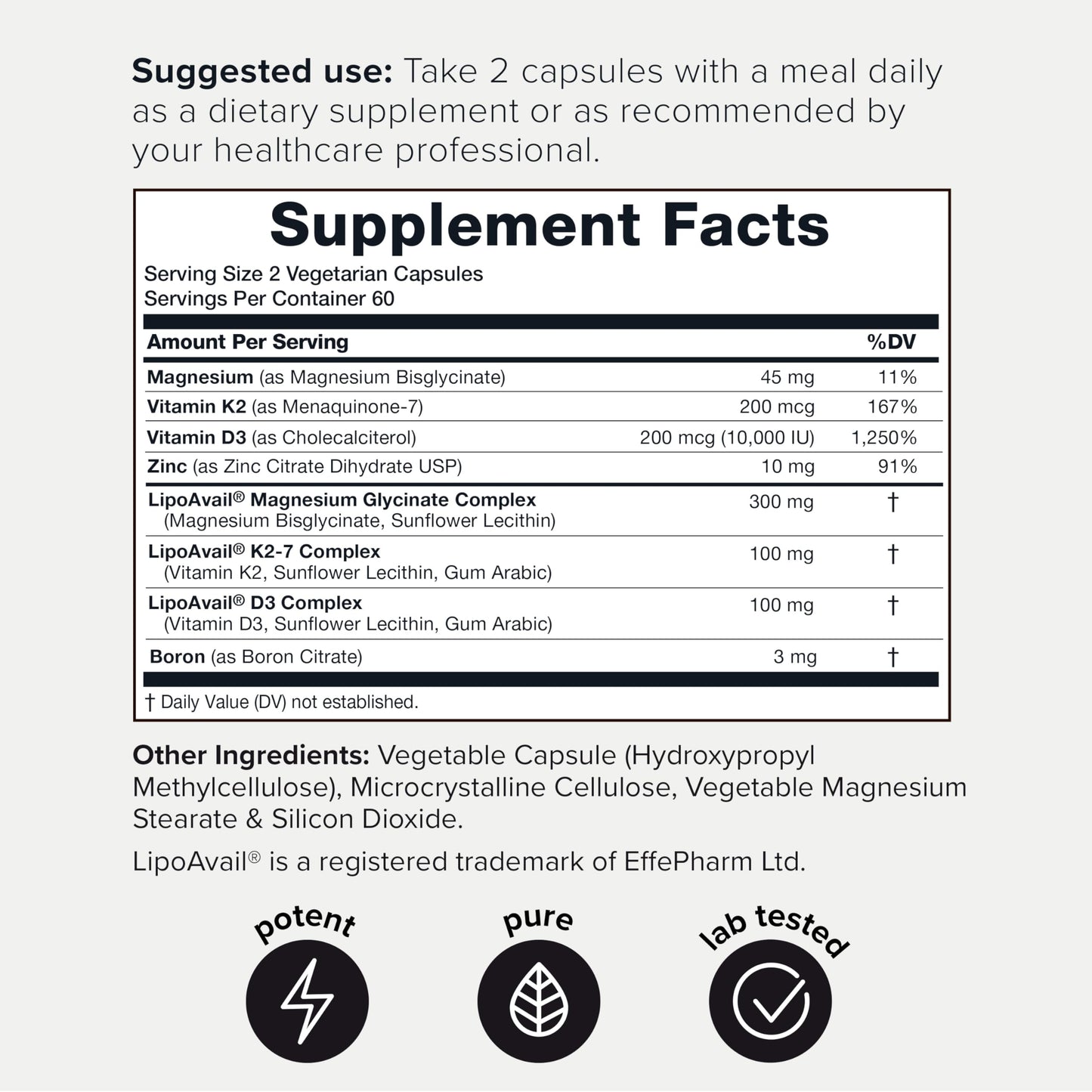 Toniiq Liposomal Vitamin D3 K2 Magnesium Supplement Capsules, 10,000IU, 120 Count
