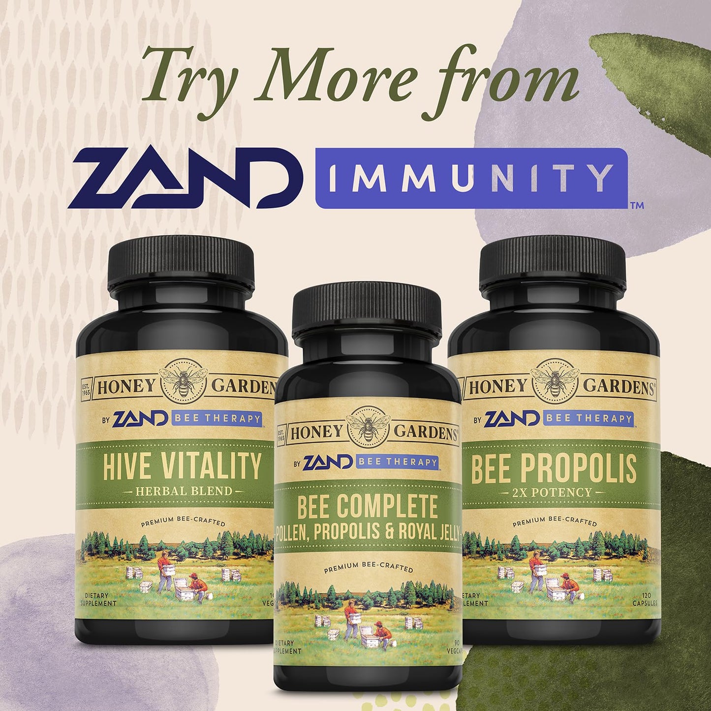 ZAND Honey Gardens Bee Complete - Bee Pollen Supplement for Men & Women, Propolis & Royal Jelly Superfood Blend, High Potency Nourishing Formula, Capsules, 90 Count