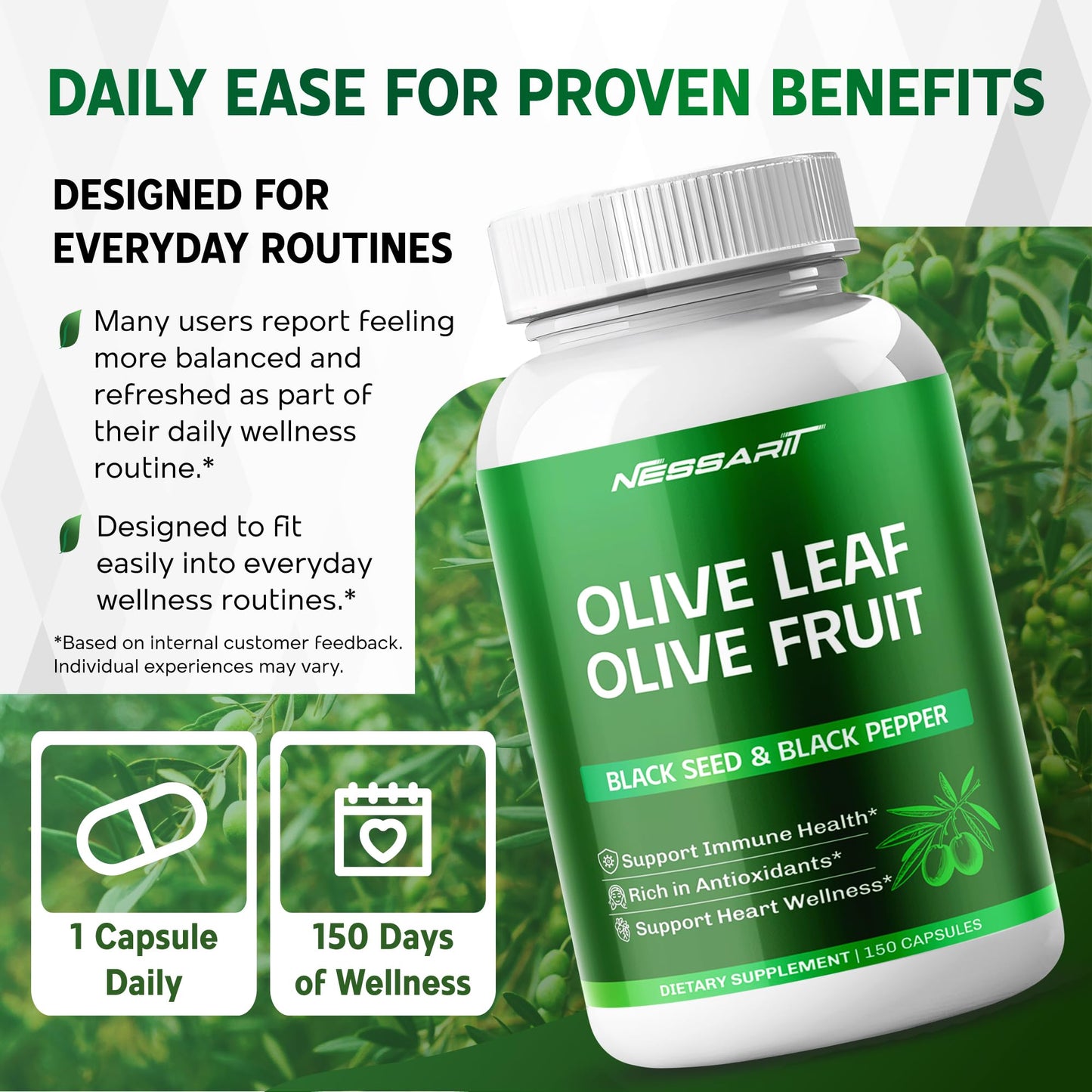 NESSARIT Olive Leaf Supplement Capsules 150