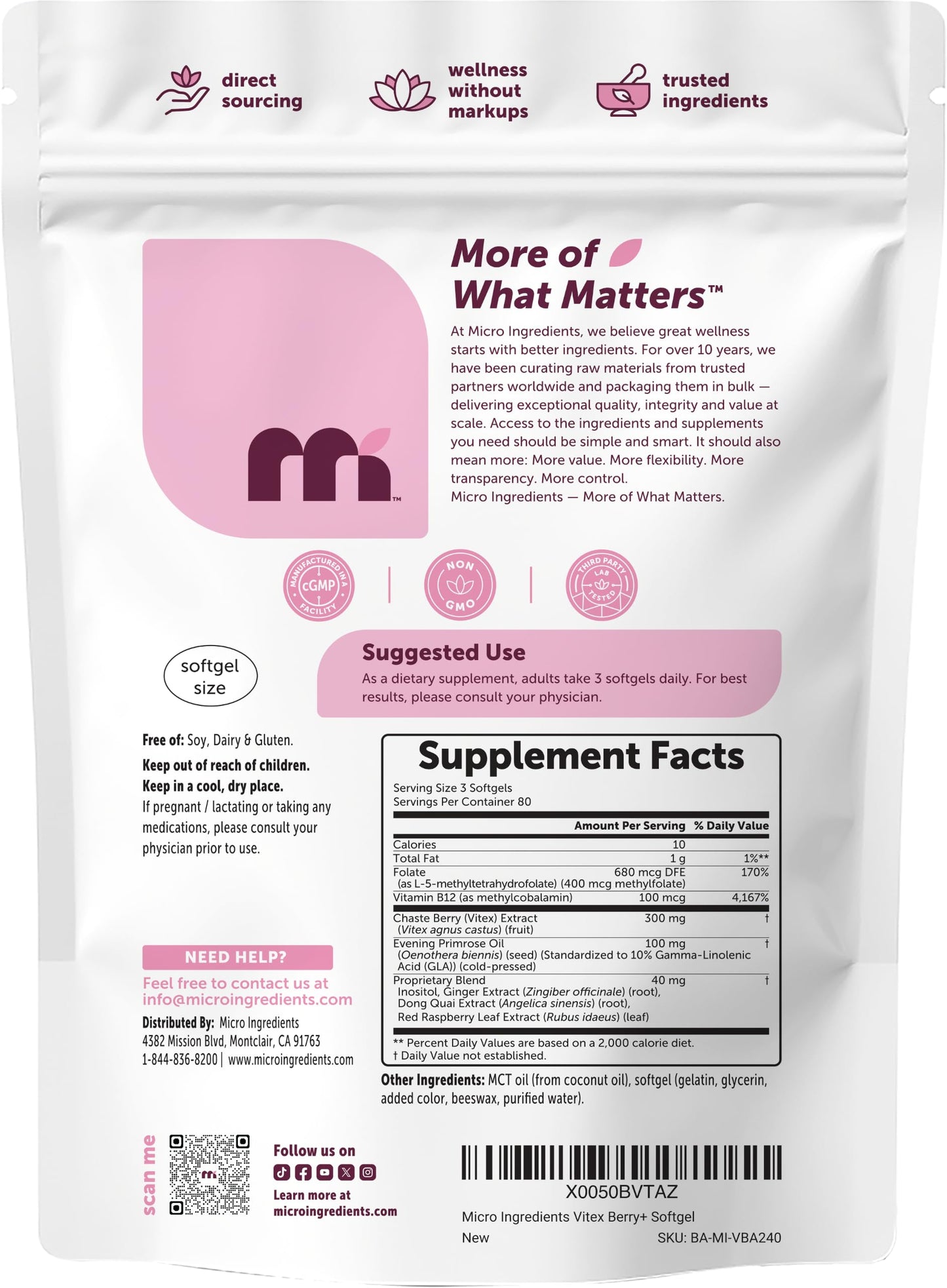 Micro Ingredients Vitex Berry+ Advanced Softgel, 240 Softgels