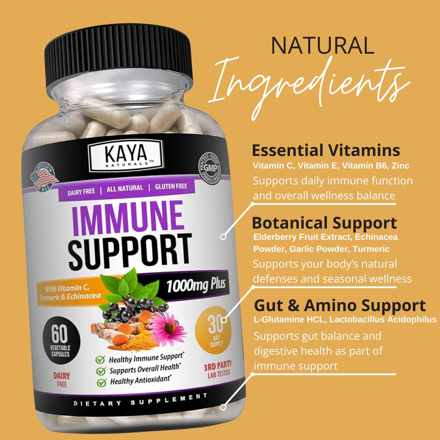 Kaya Naturals Elderberry Immune Support Capsules, 60 Count
