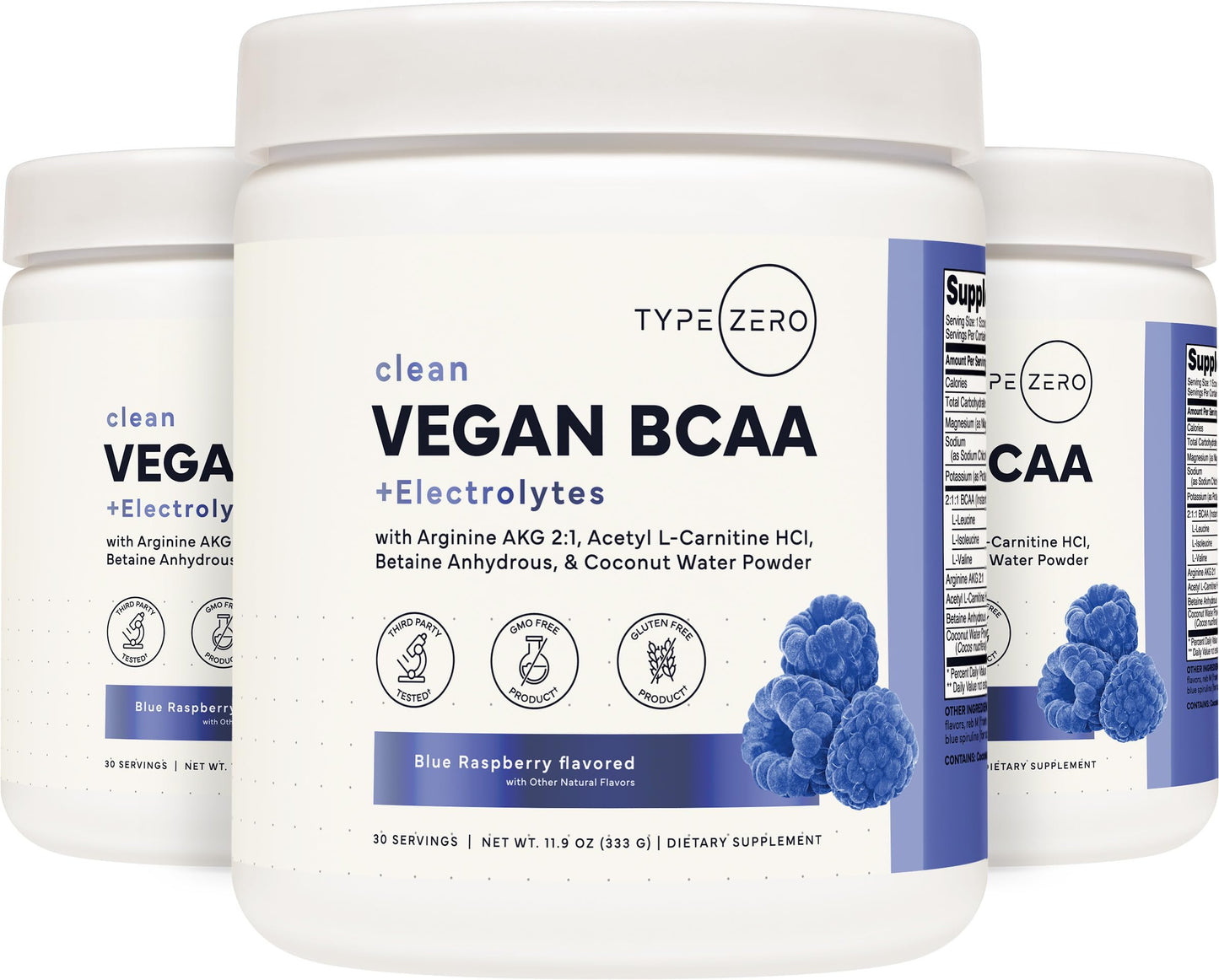 Type Zero Ultra Clean Vegan BCAA Powder + Electrolytes (Blue Raspberry) 11.9 Ounce