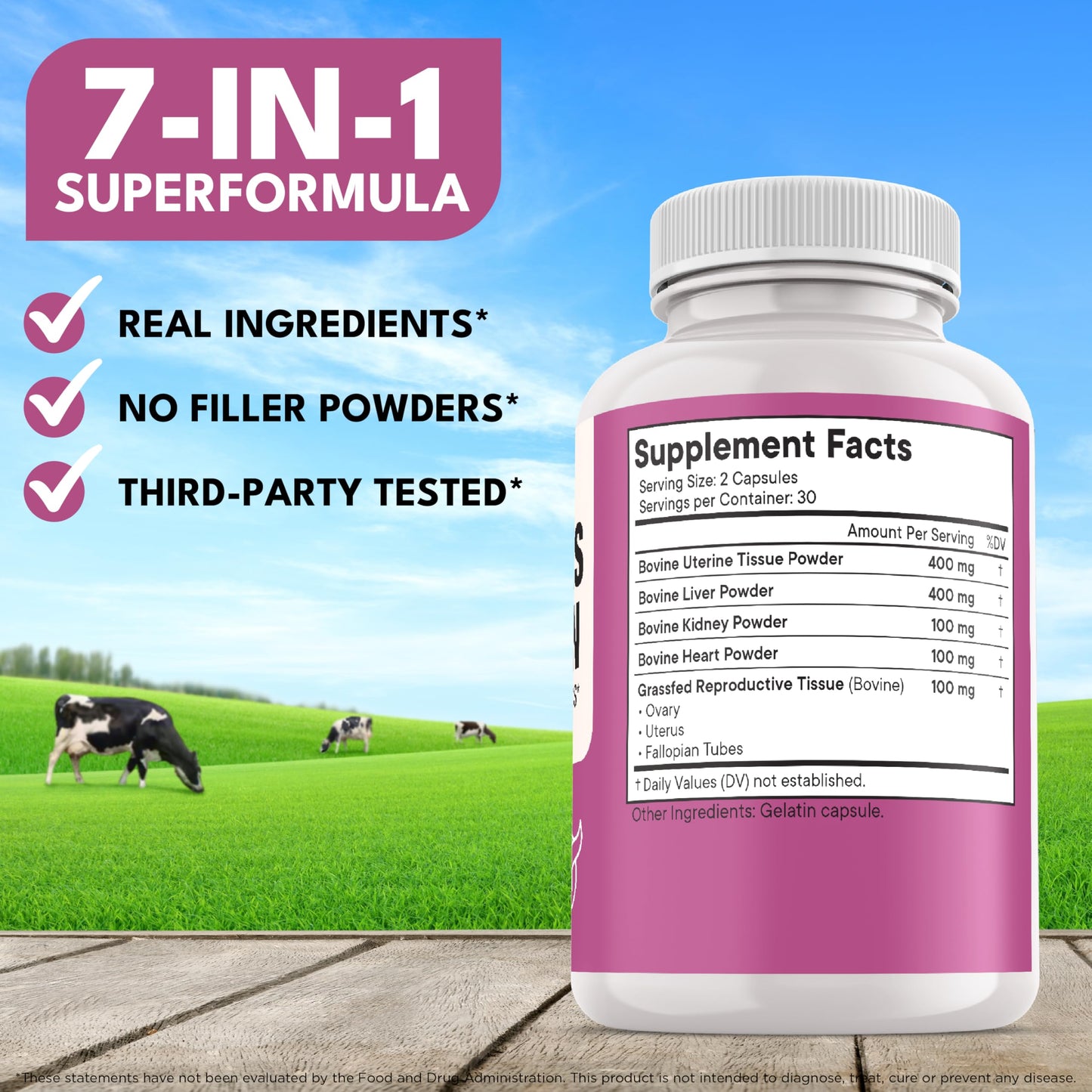 NEW AGE Beef Organ Supplement for Women - Beef Liver, Kidney, Heart and Uterus Tissue, 60 Capsules