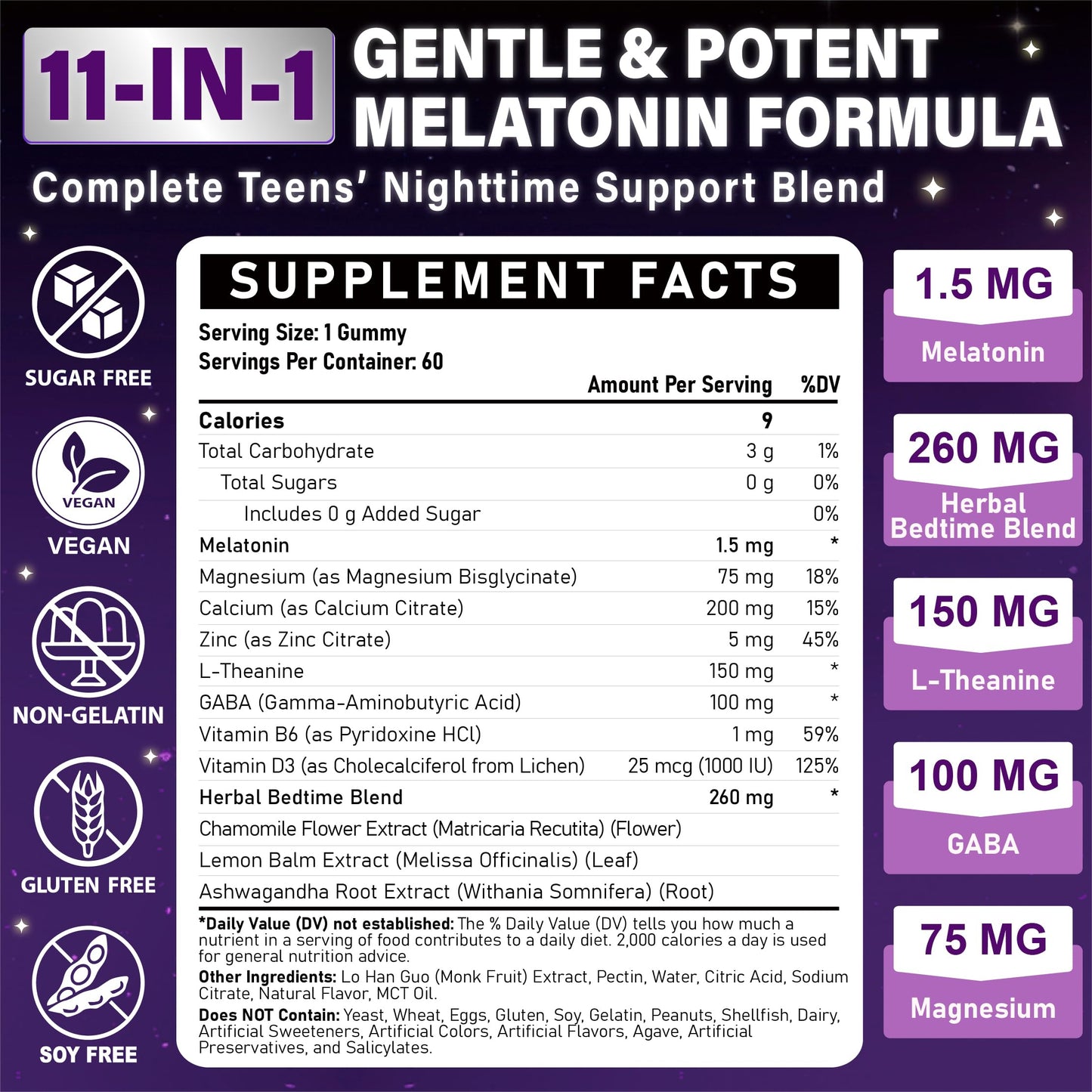 Veyttisy Teens Melatonin Gummies, 60 Count