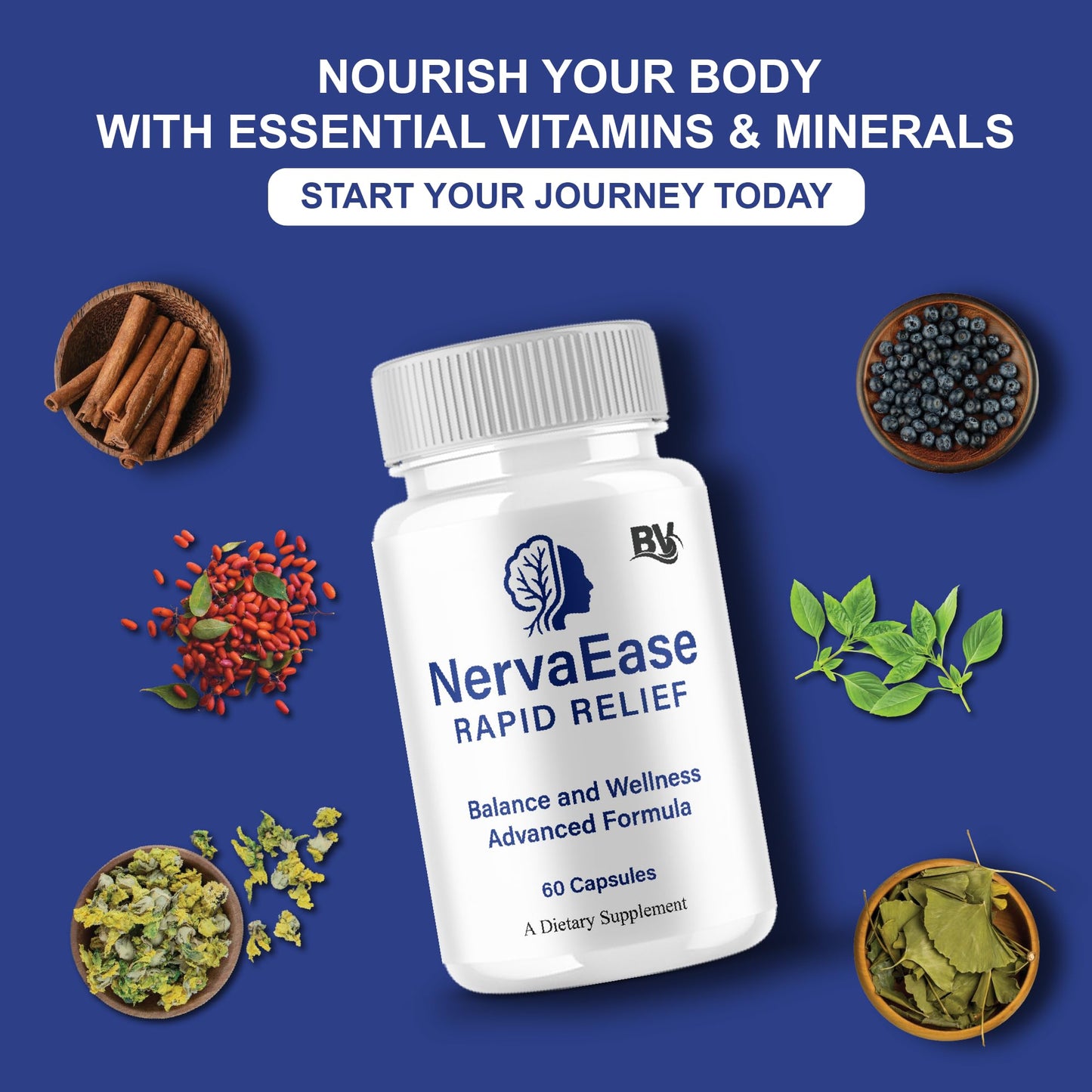 BLUE VIBE NervaEase Premium Health & Wellness Nootropic Supplement Capsules 300