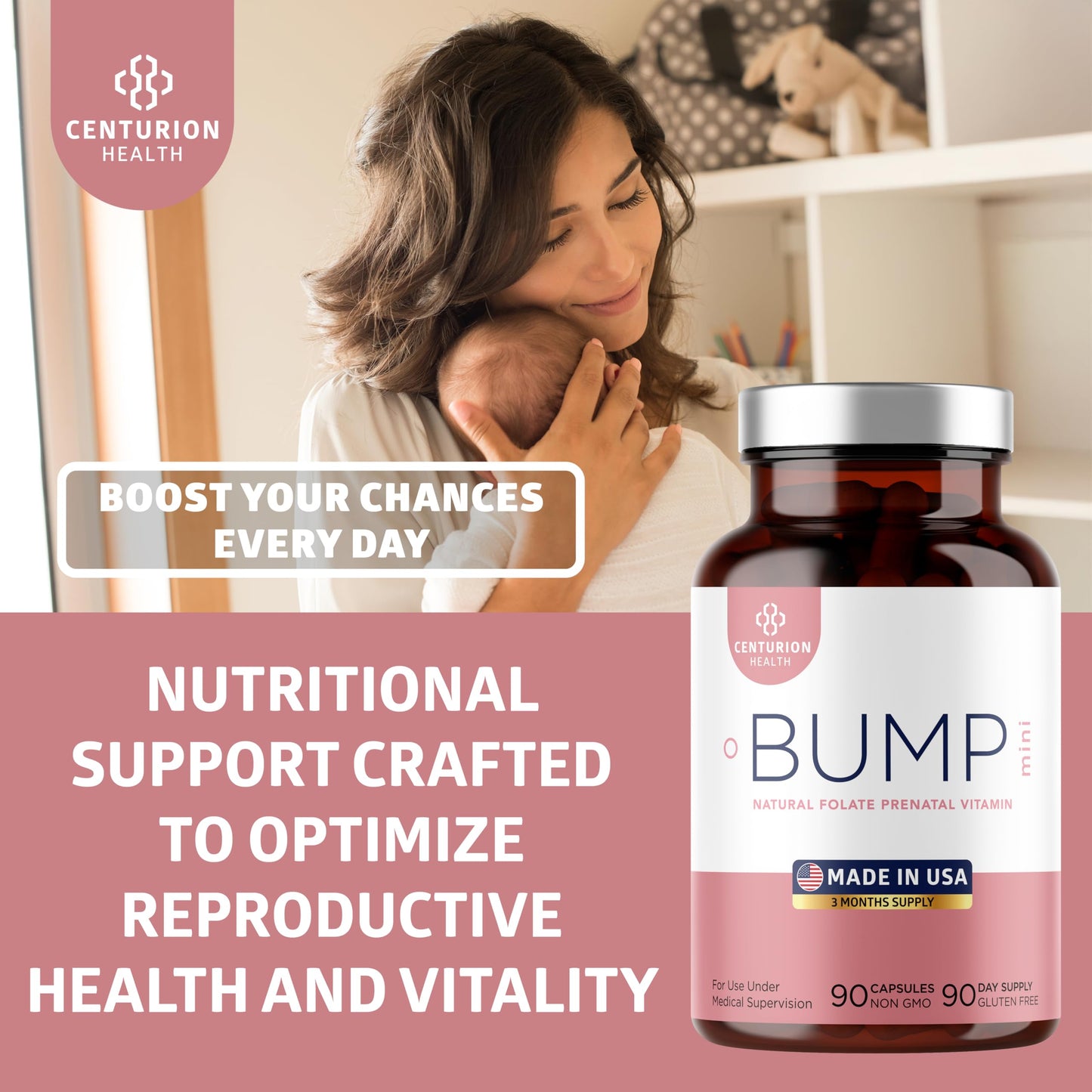 Centurion Health Bump Mini Complete Prenatal Vitamins for Women with Folate, Choline, Carbonyl Iron, Zinc, Vitamin D3 and Vitamin B12 for Fetal Development and Pregnancy Support Capsules, 90 Count