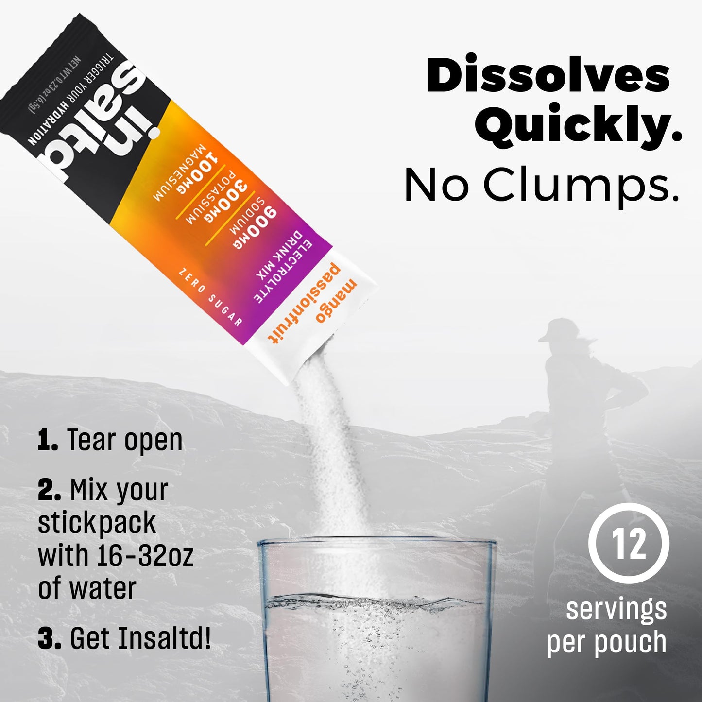INSALTD Sugar-Free Electrolyte Powder Packets, 12 Packets, Glycine-Sweetened, No Stevia, High Potency