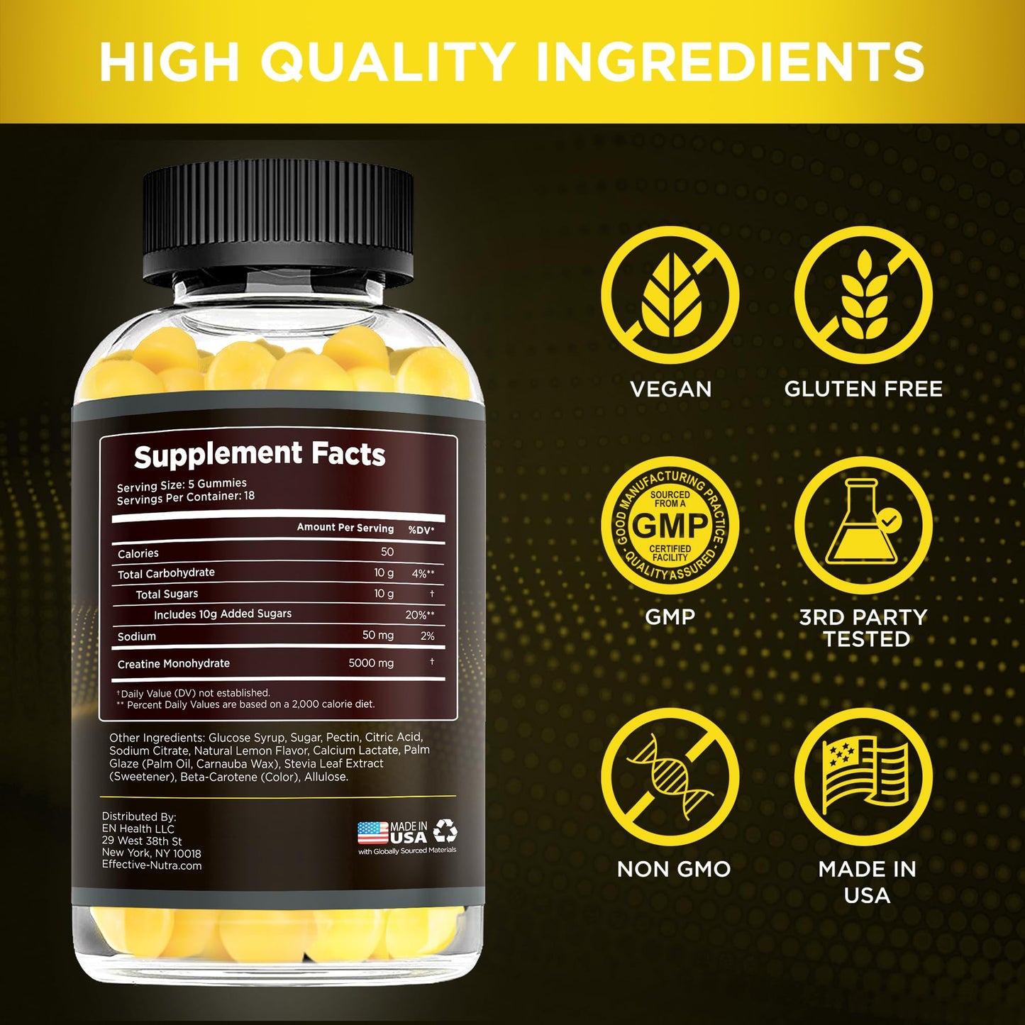 Effective Nutra Creatine Monohydrate Gummies, 1g Creatine per Gummy, 90 Count
