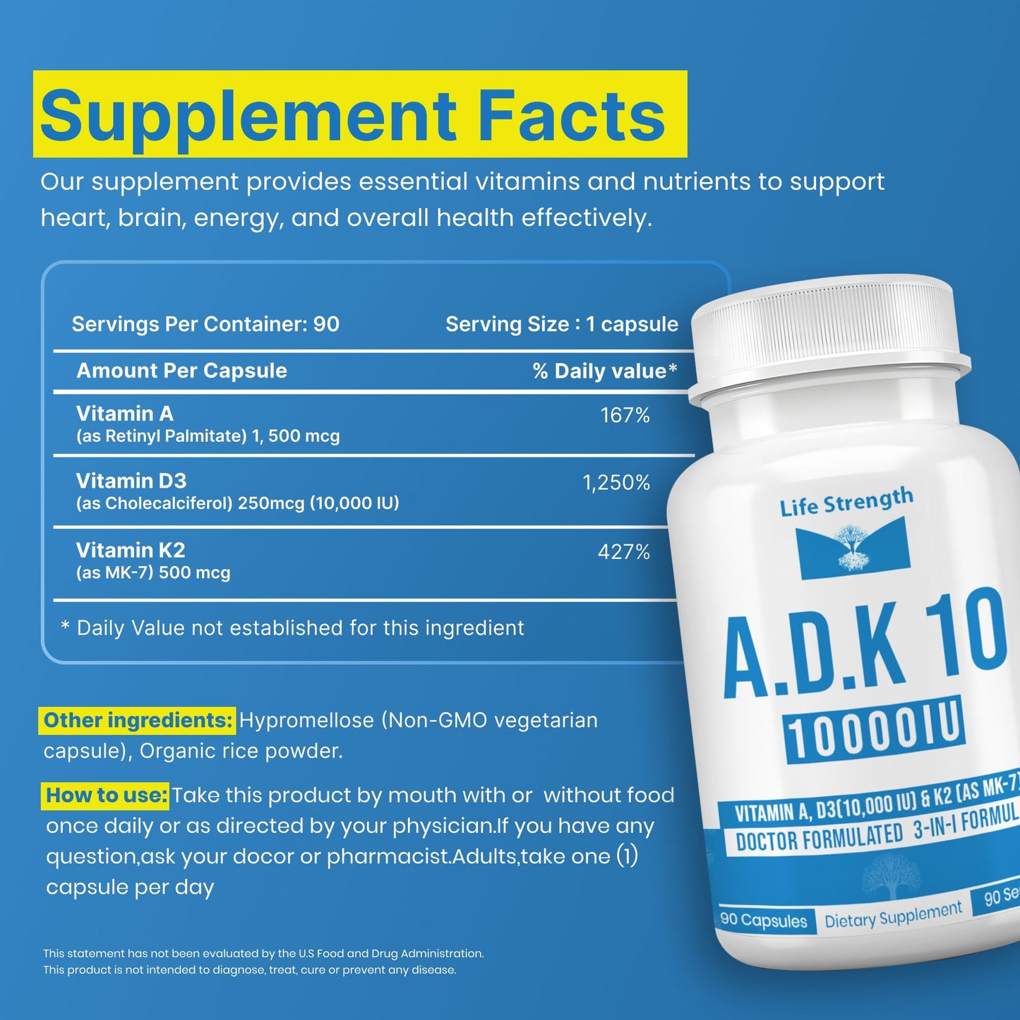 LifeStrength ADK 10 Vitamin Supplement Capsules, 90 Count