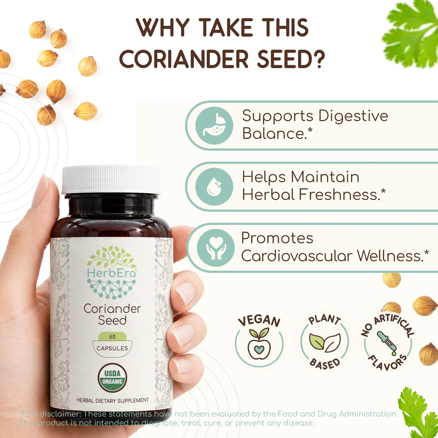 HerbEra Coriander Seed Capsules, 60 Count