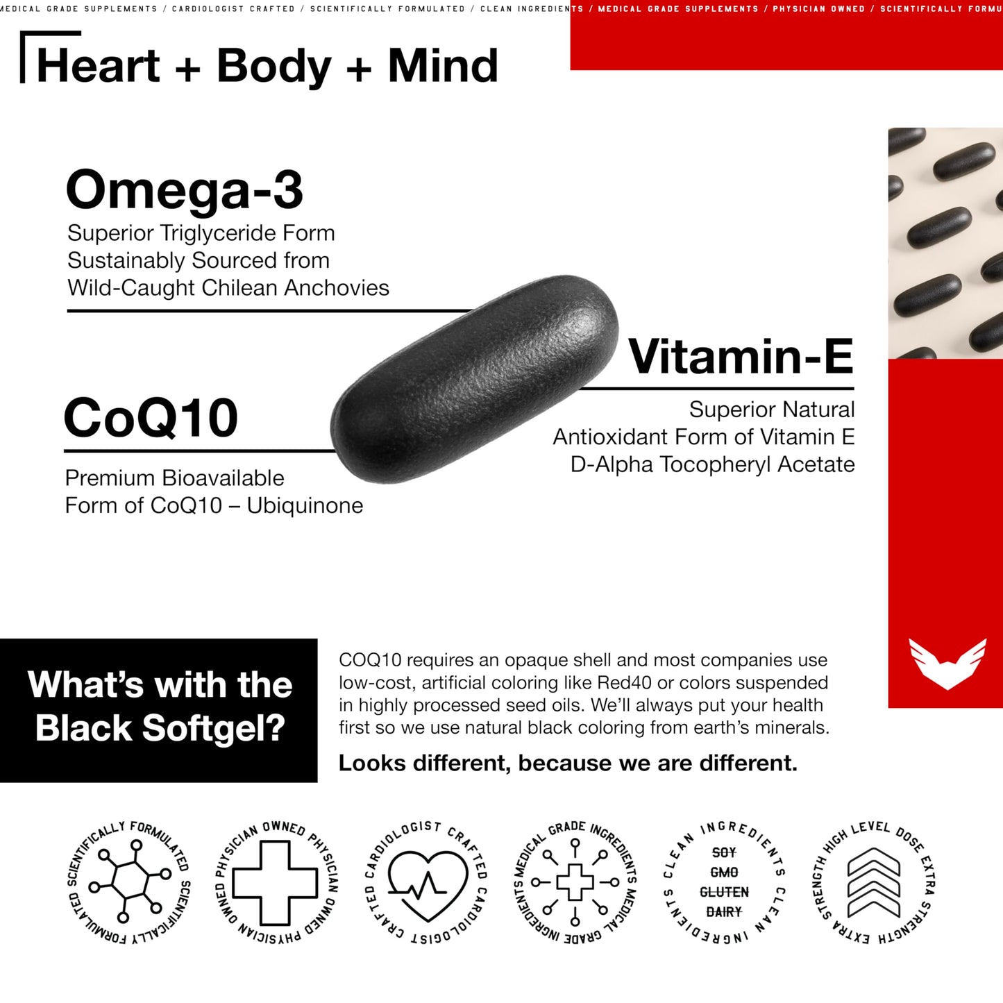High Level CoQ10 Omega-3 Vitamin E Softgels, 60 Count