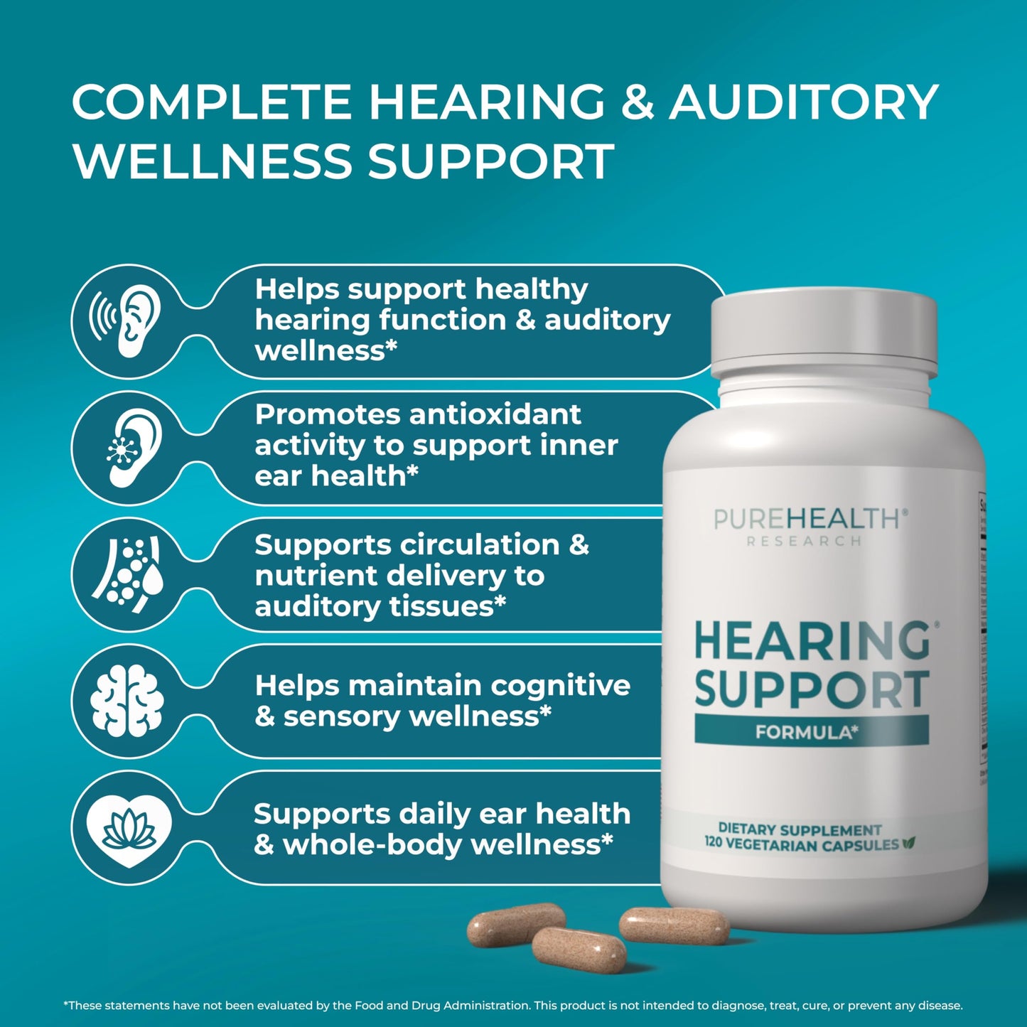 PUREHEALTH RESEARCH Hearing Support Formula Capsule, 120 Capsules