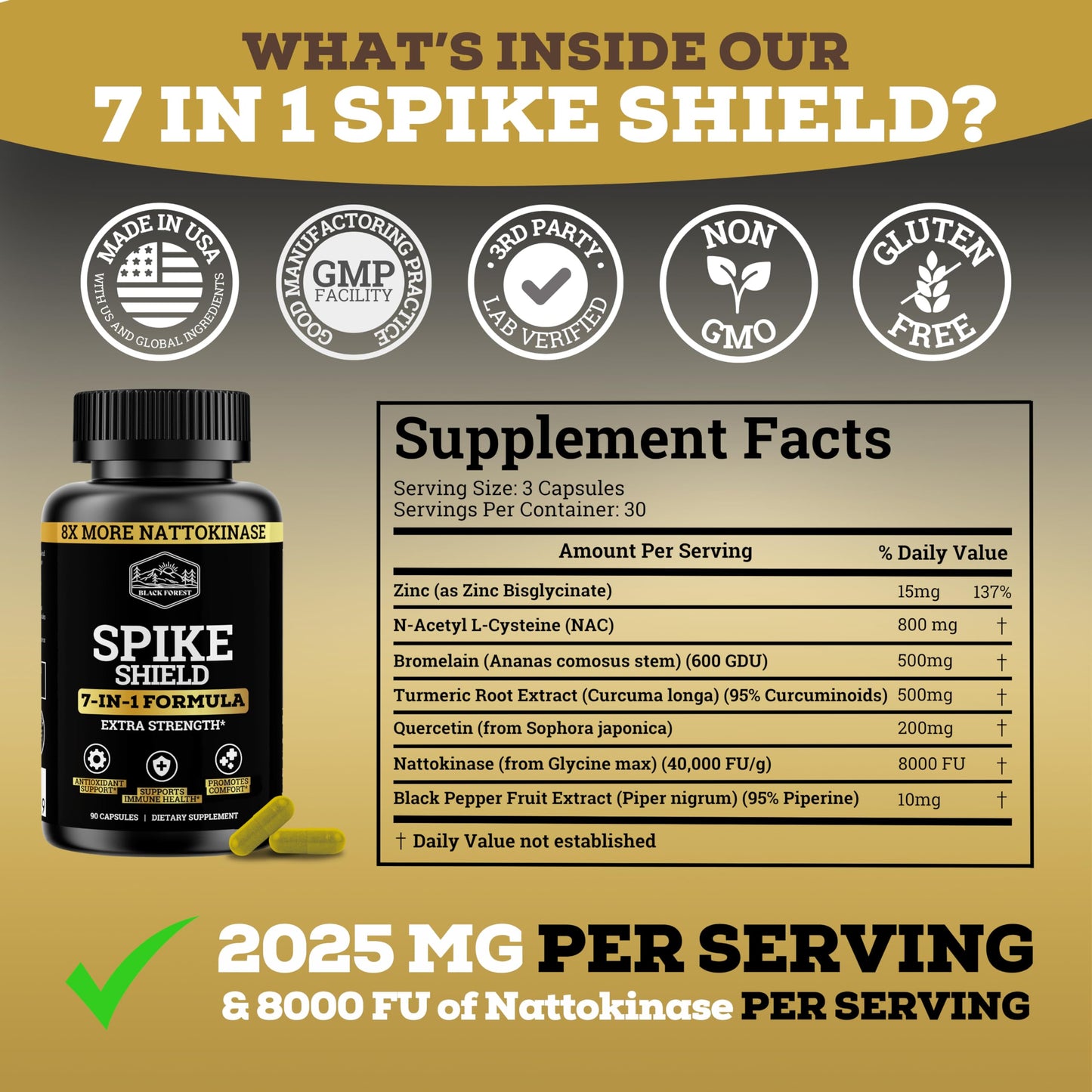 Black Forest Spike Shield 7-In-1 Formula Wellness Supplement Capsules 90 Count