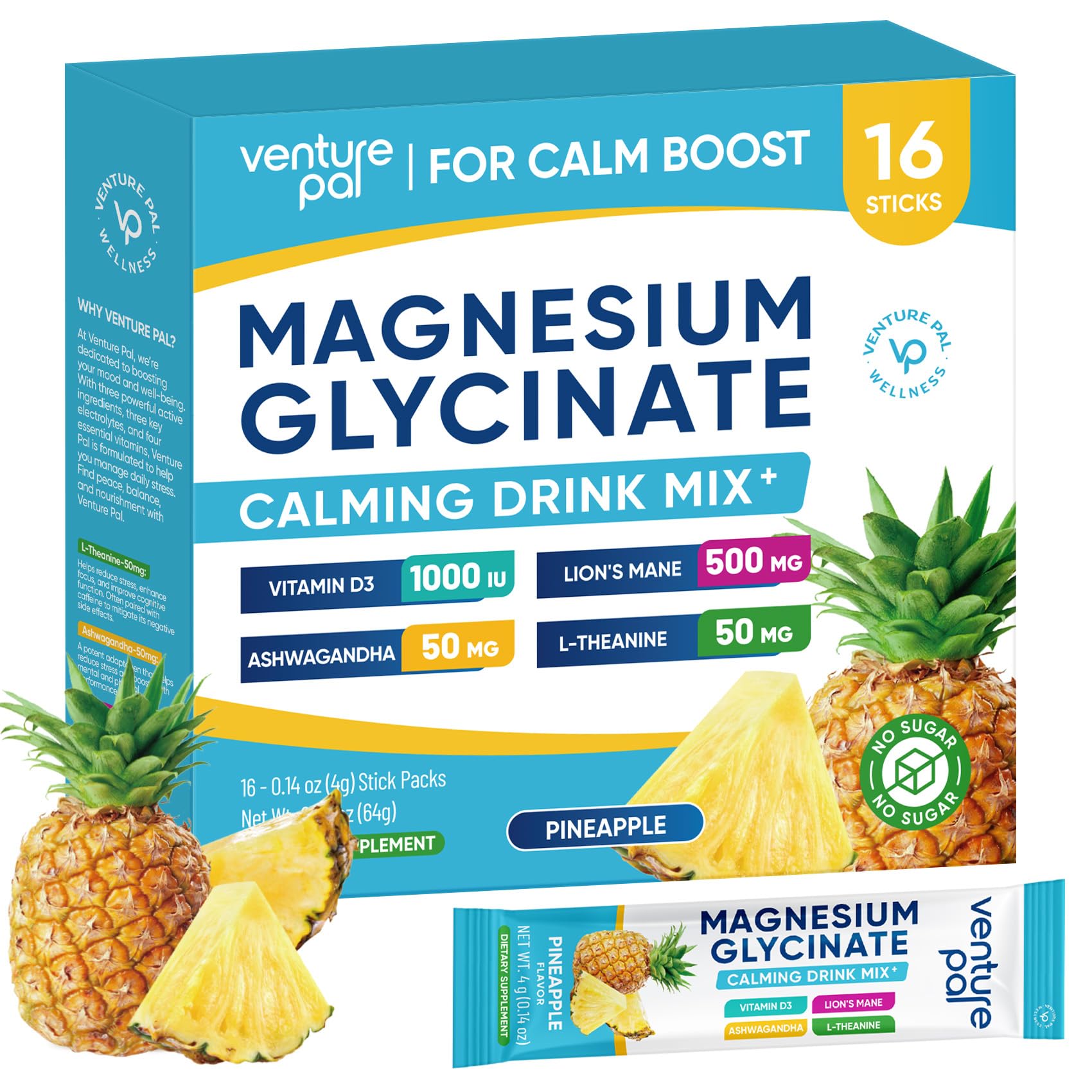 Venture Pal Magnesium Glycinate Powder Blend with Ashwagandha, Vitamin D, and L-Theanine for Calm and Relaxation, 0.14 oz (Pack of 2)