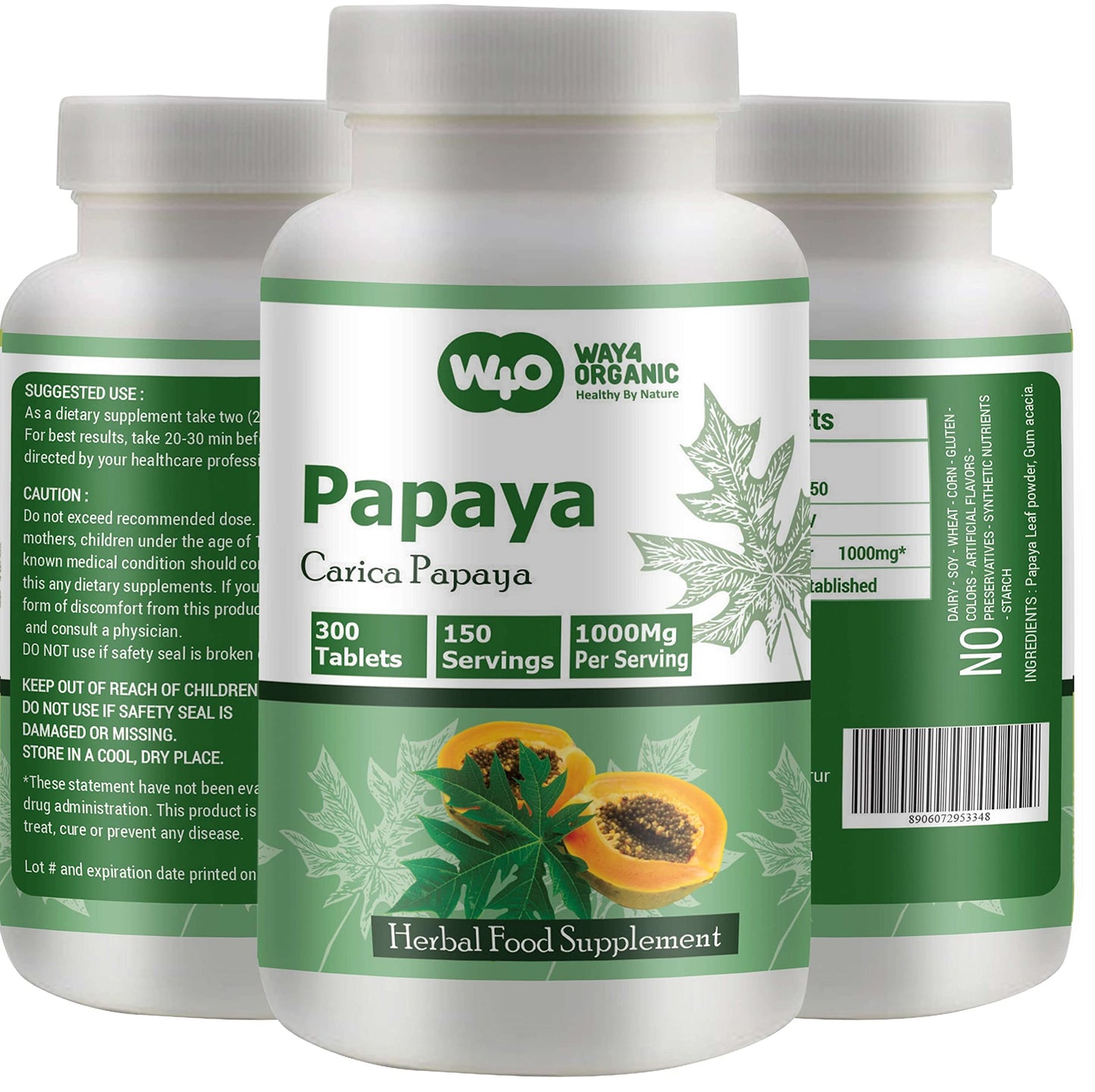 WAY 4 ORGANIC W4O Papaya Leaf Extract Tablets, 1 Count