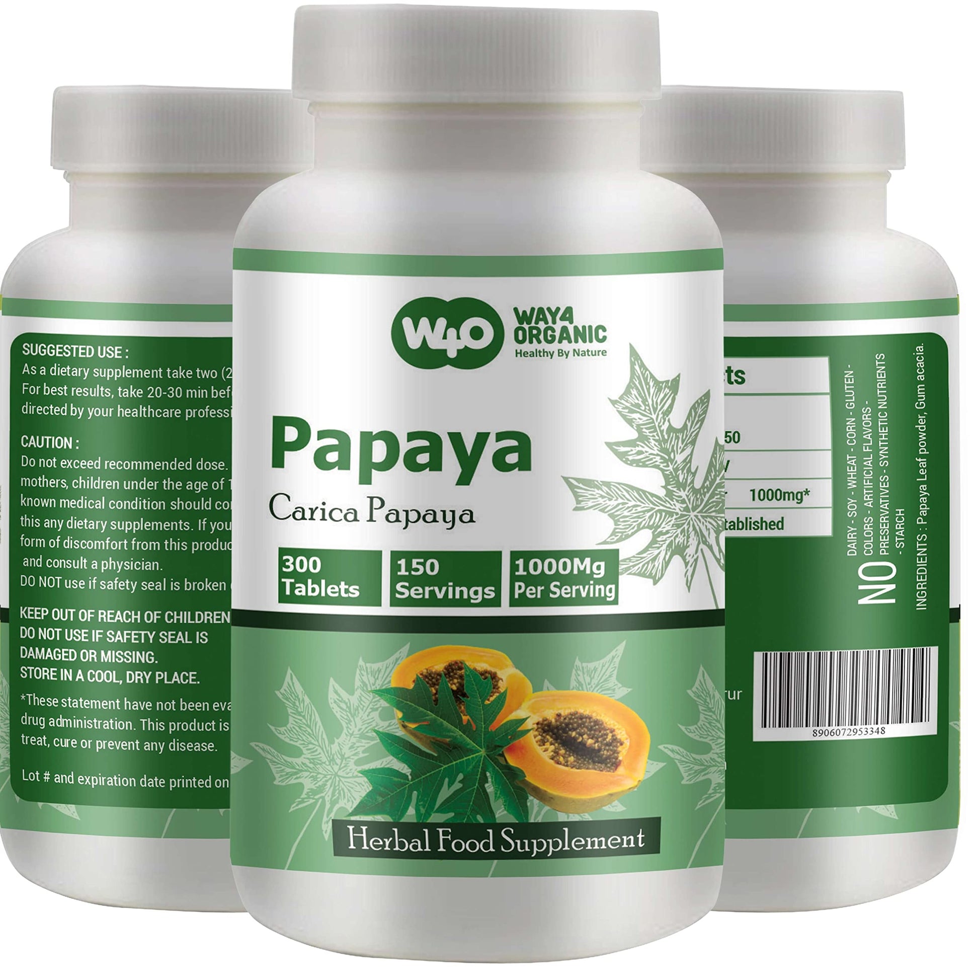 WAY 4 ORGANIC W4O Papaya Leaf Extract Tablets, 1 Count