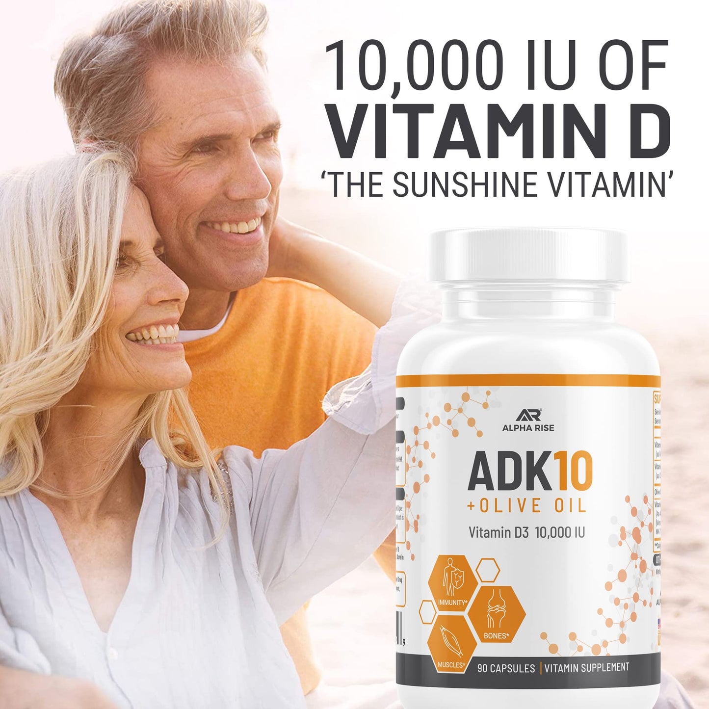 ALPHA RISE ADK 10 Vitamin Supplement + Olive Oil for Better Absorption Capsules 90 Count