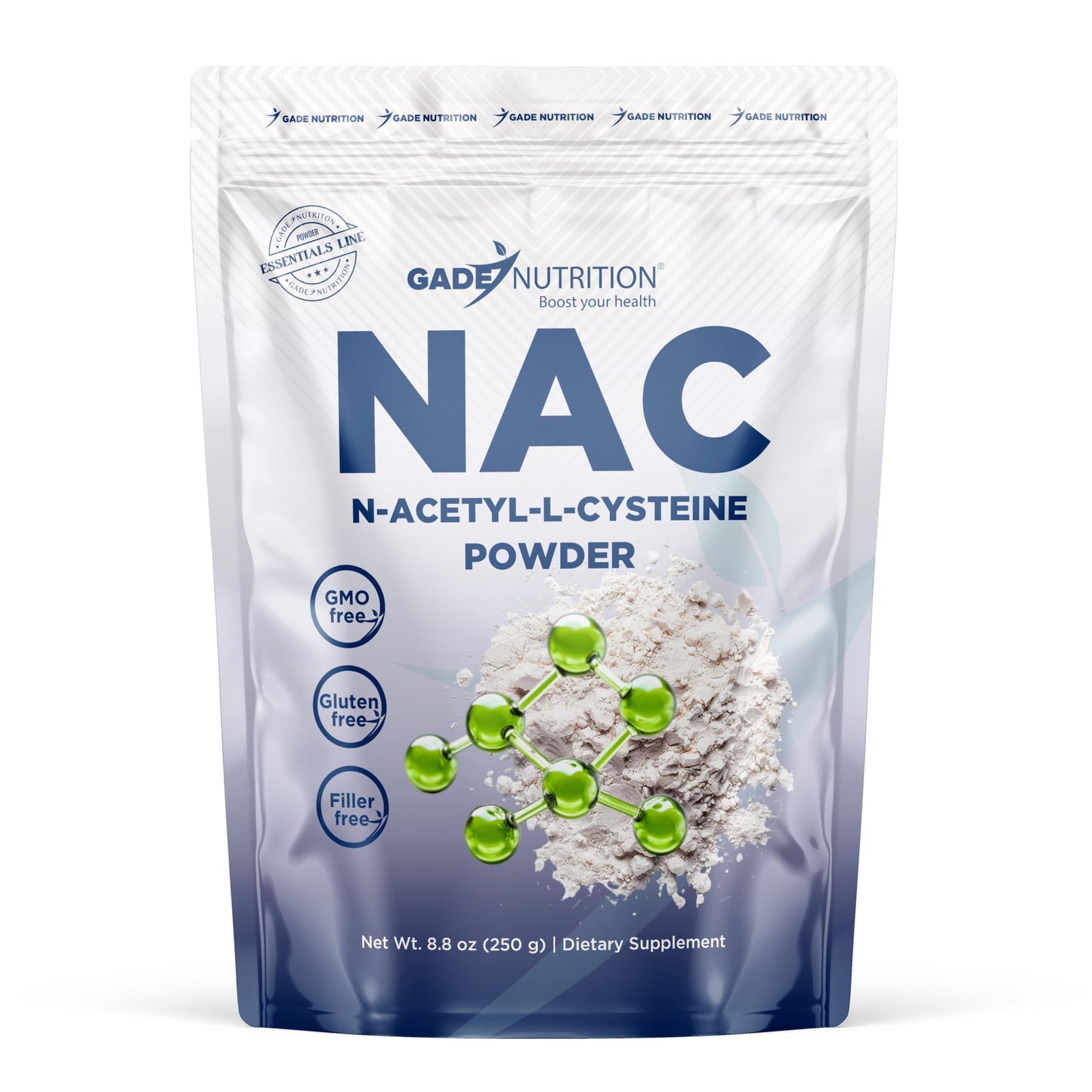 Gade Nutrition NAC Powder - N-Acetyl-Cysteine, 600 mg per Serving, 250 g (8.8 oz), 416 Servings, Non-GMO, Gluten-Free, Dairy Free, Vegan, USA Made