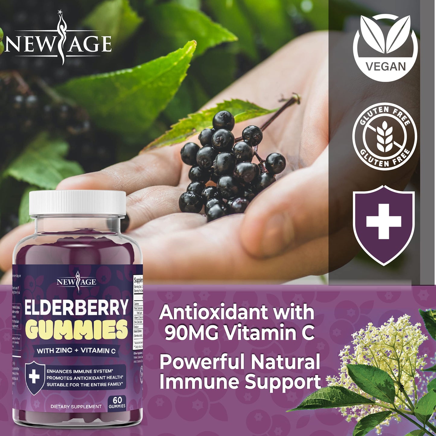 NEW AGE Premium Elderberry Gummies, 120 Gummies