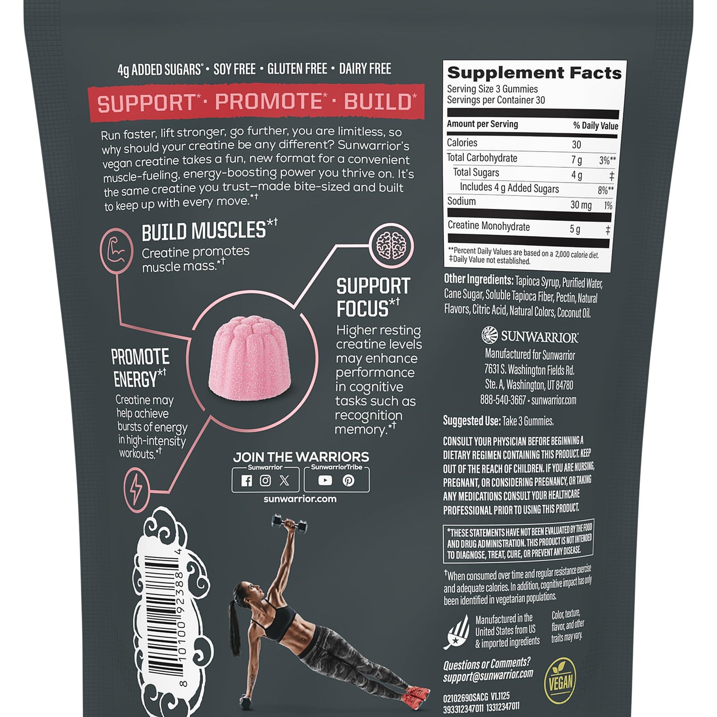 Sunwarrior Creatine Monohydrate Gummies, 90 Count