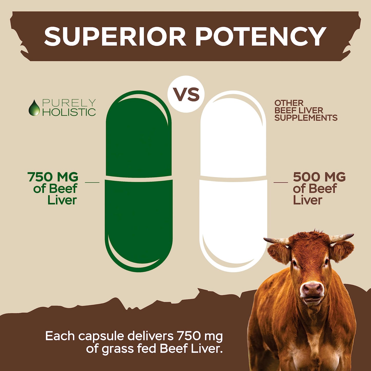 Purely Holistic Grass Fed Beef Liver Capsules, 270 Capsules