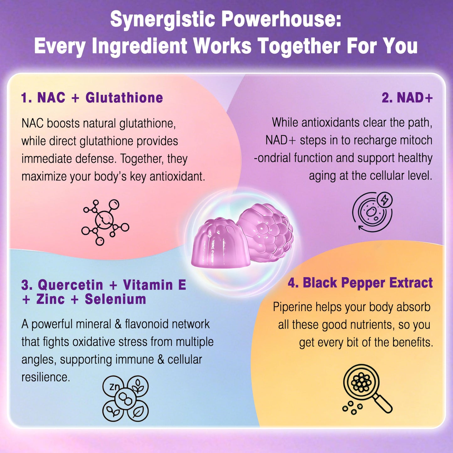 Sugawita NAC Supplement 1000mg NAD+ Gummies, Vegan, Sugar-Free, 60 Count