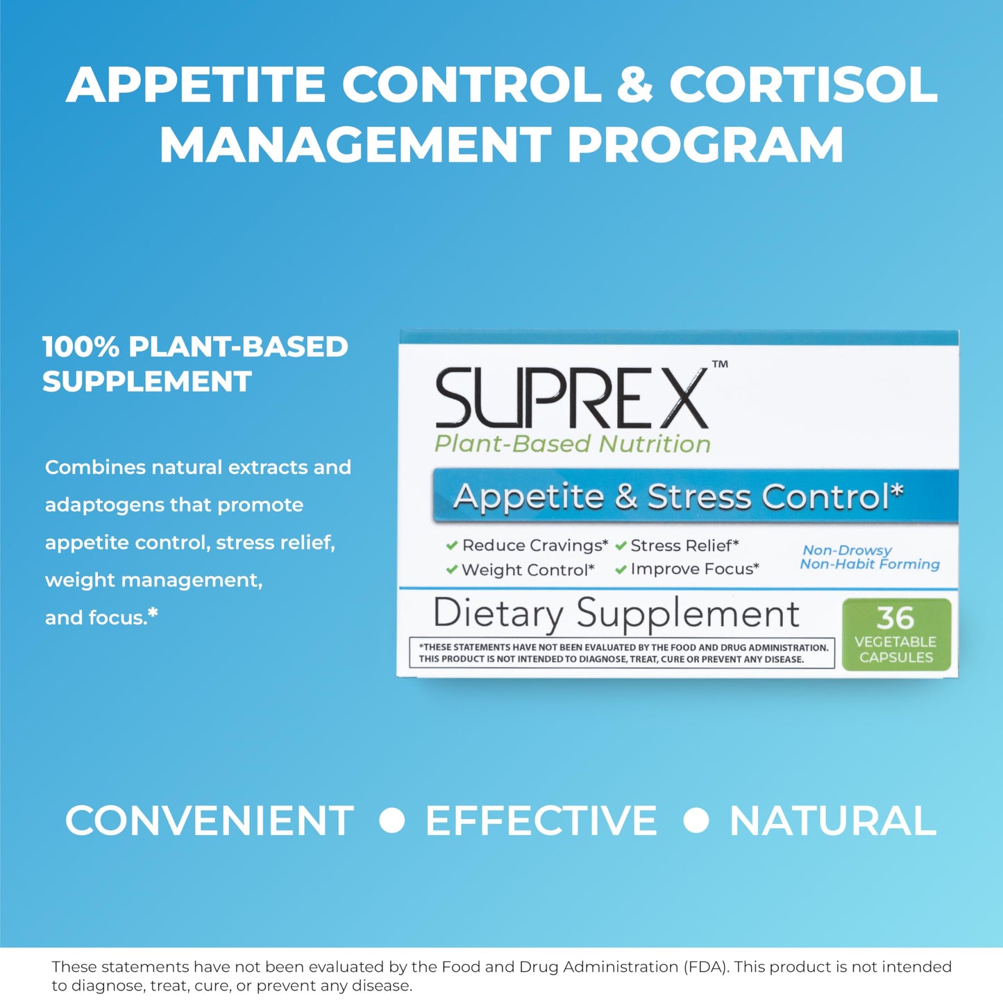 suprex Appetite & Stress Control – Plant-Based with 5-HTP, Ashwagandha, GABA, Garcinia, Glucomannan & Herbal Extracts – Supports Appetite & Stress Balance – Vegan Capsules 36 Count