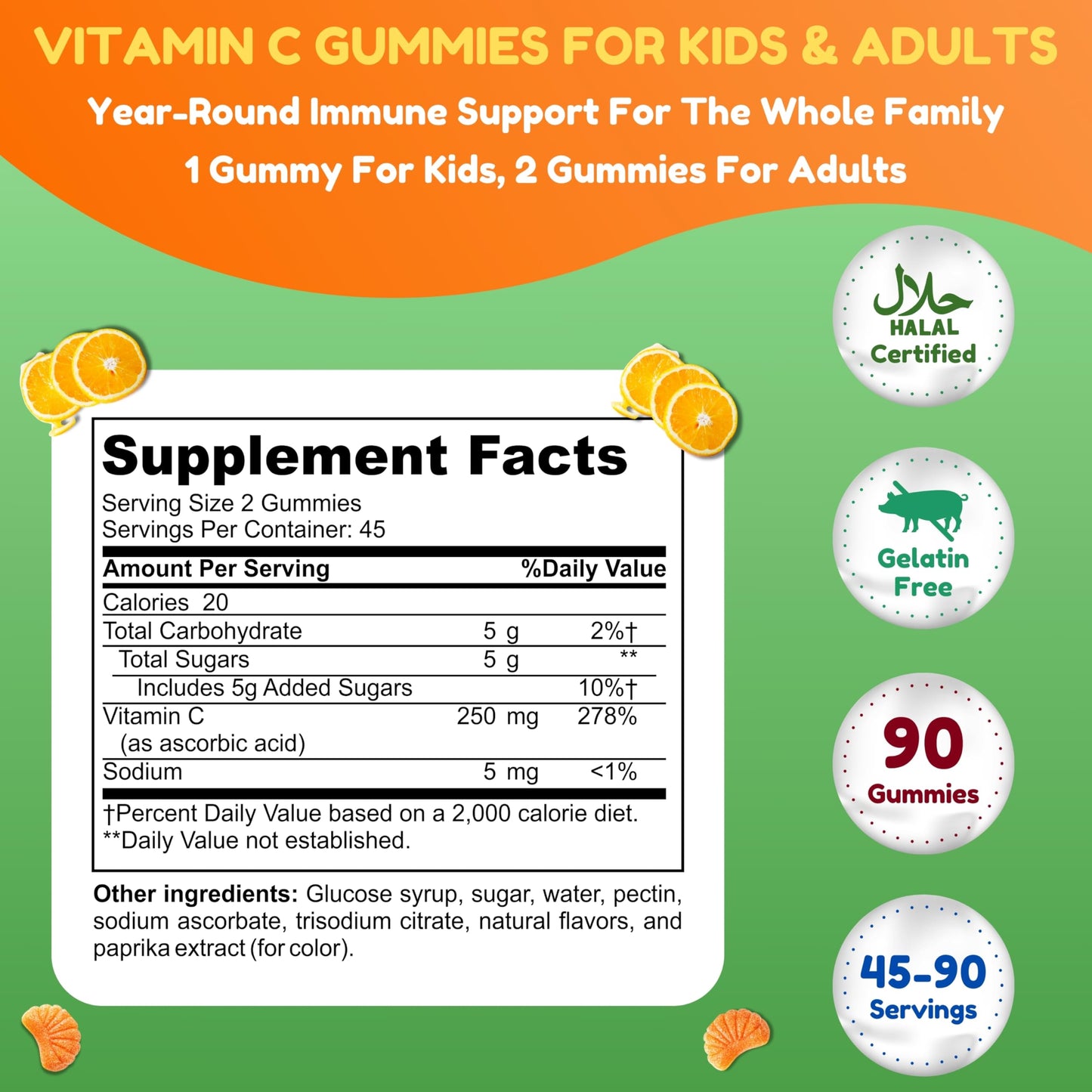 SHIFAA NUTRITION Vegan Vitamin C Gummies, 90 Count