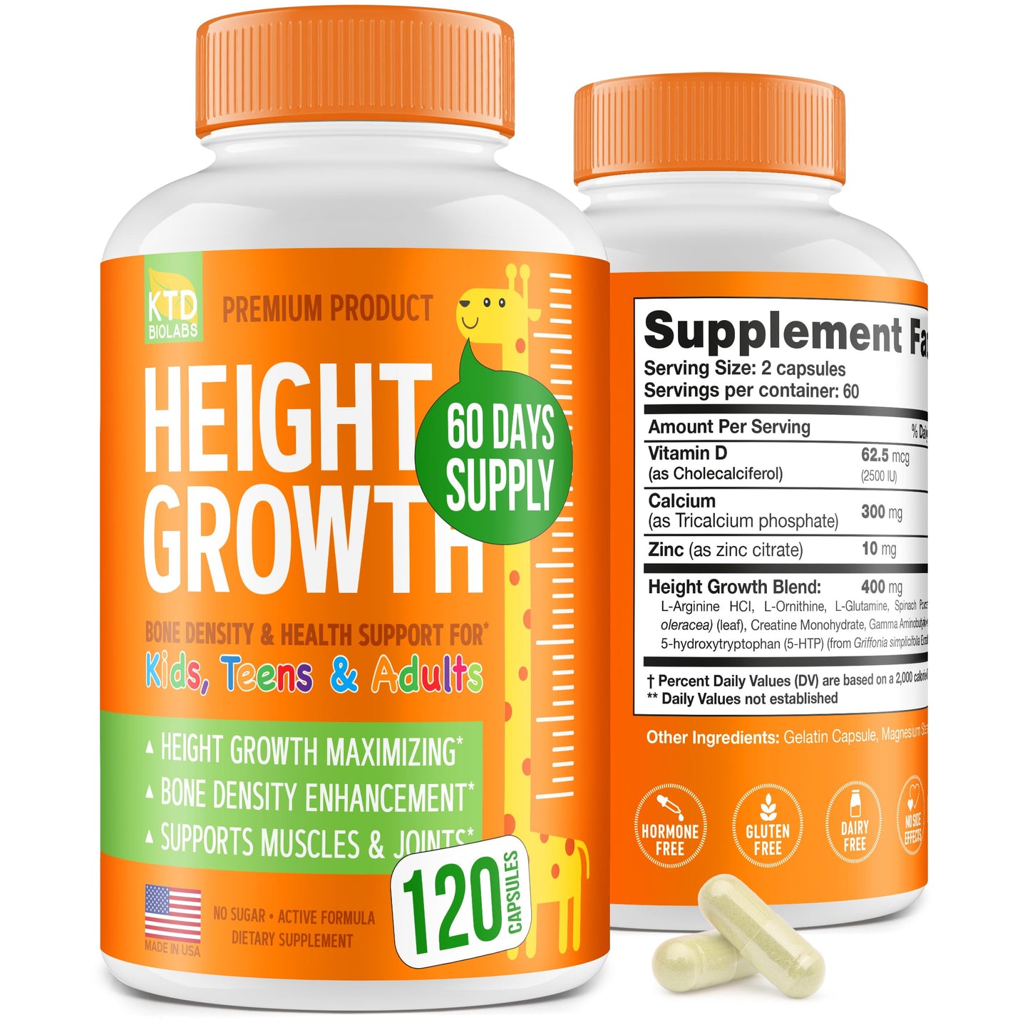 KTD BIOLABS Kids Height Growth Support Capsules, 120 Capsules