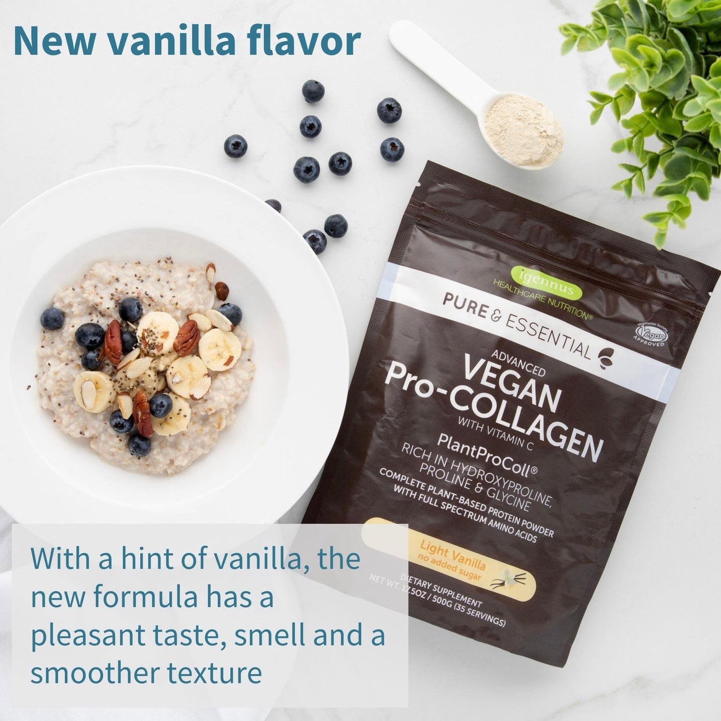 Igennus Healthcare Nutrition Advanced Vegan Vanilla Collagen Peptide Powder 17.5 Servings
