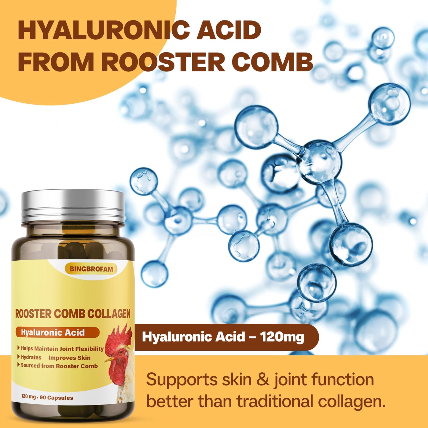 QIFEISHANKA Rooster Comb Collagen with Hyaluronic Acid Capsules 120mg, 60 Capsules