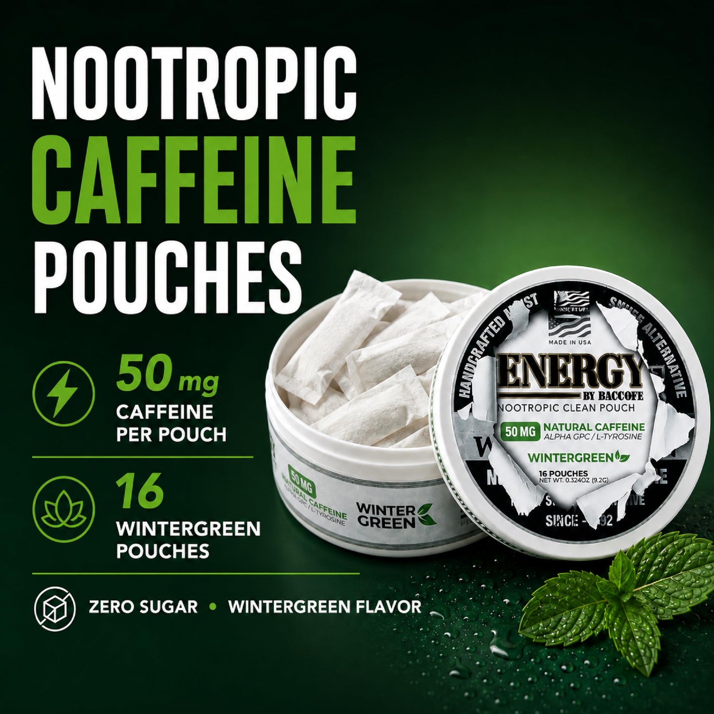 BACC OFF Energy Wintergreen Nootropic Capsules, 80 Count