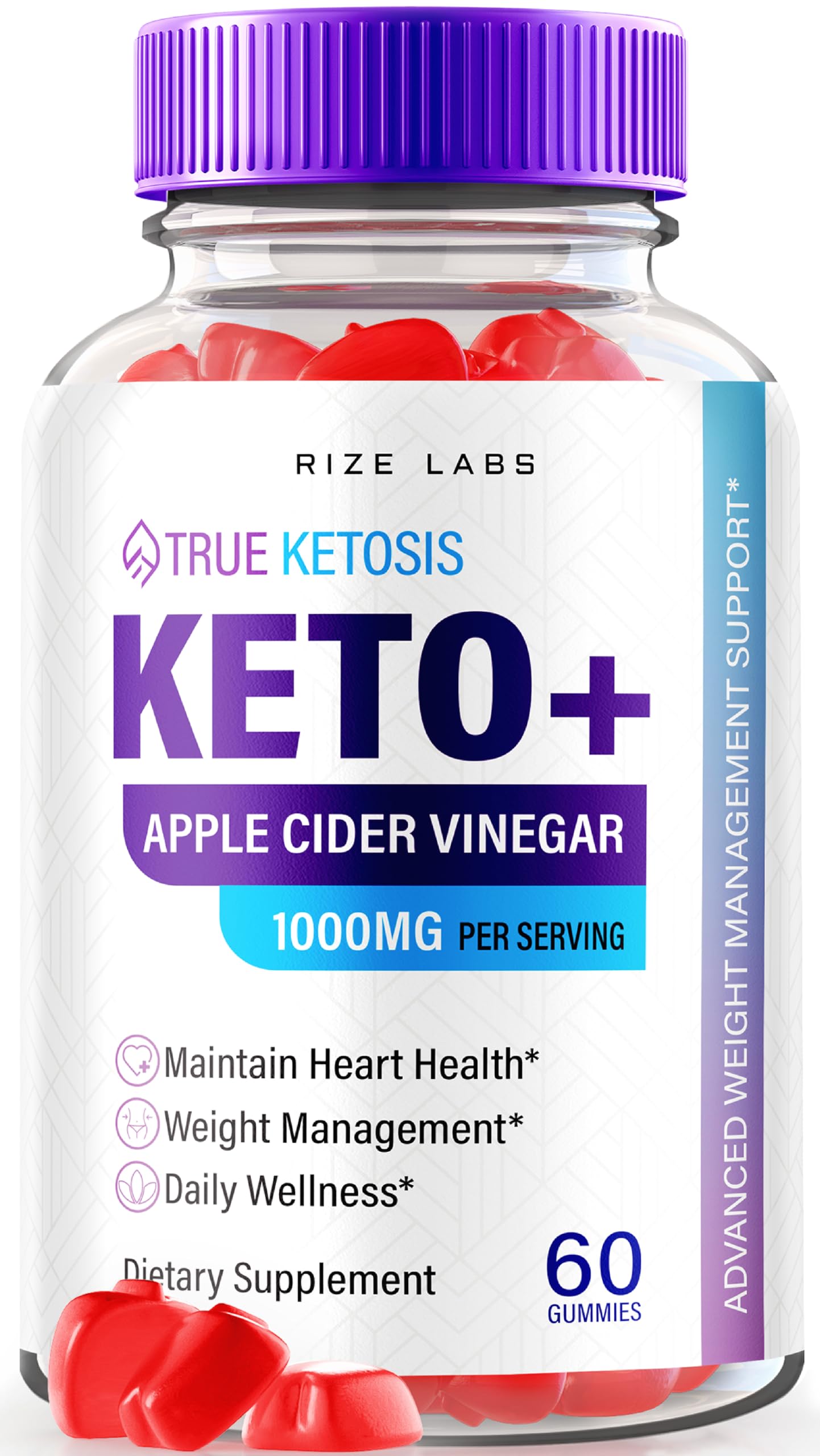 Rize Labs True Ketosis ACV Gummies for Advanced Weight Loss - Keto + ACV Slimming Belly Fat Diet Gummy AC, 60 Gummies