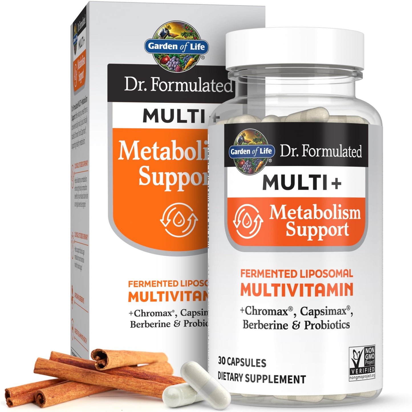 Garden of Life Dr. Formulated Multi+ Metabolism Support Fermented Liposomal Multivitamin + Chromax, Capsimax, Berberine & Probiotics 30 Capsules