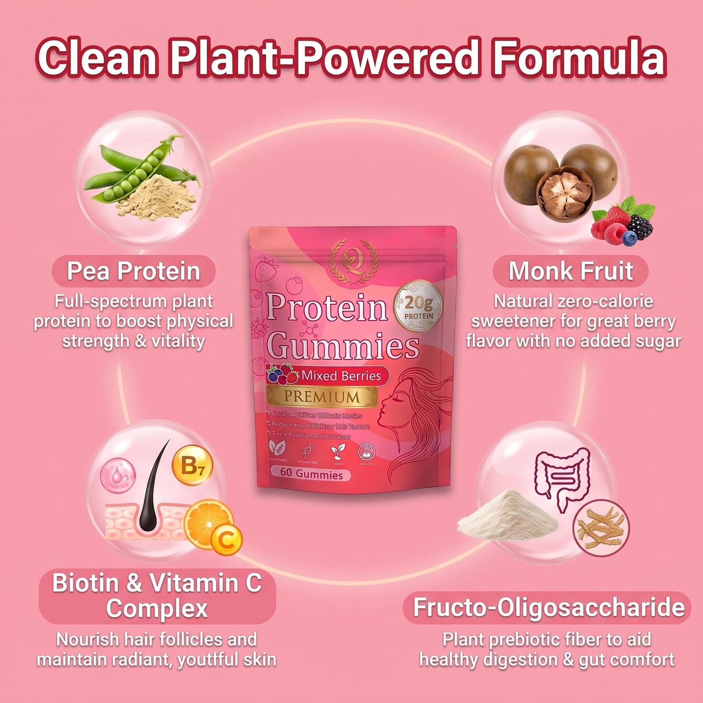 SERSANVE Protein Gummies for Women and Men with Collagen, 60 Gummies