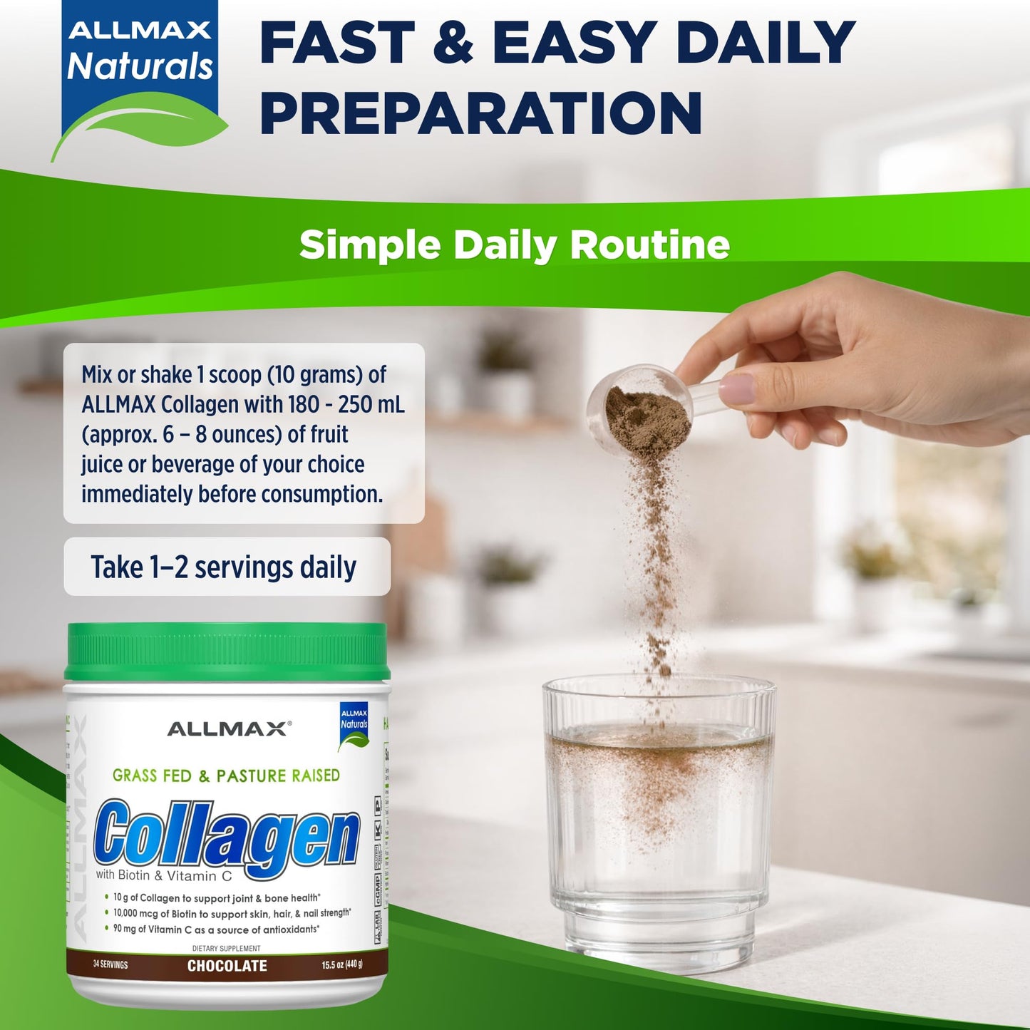 ALLMAX Collagen Peptides Powder Chocolate, 6.67 oz, 30 Servings