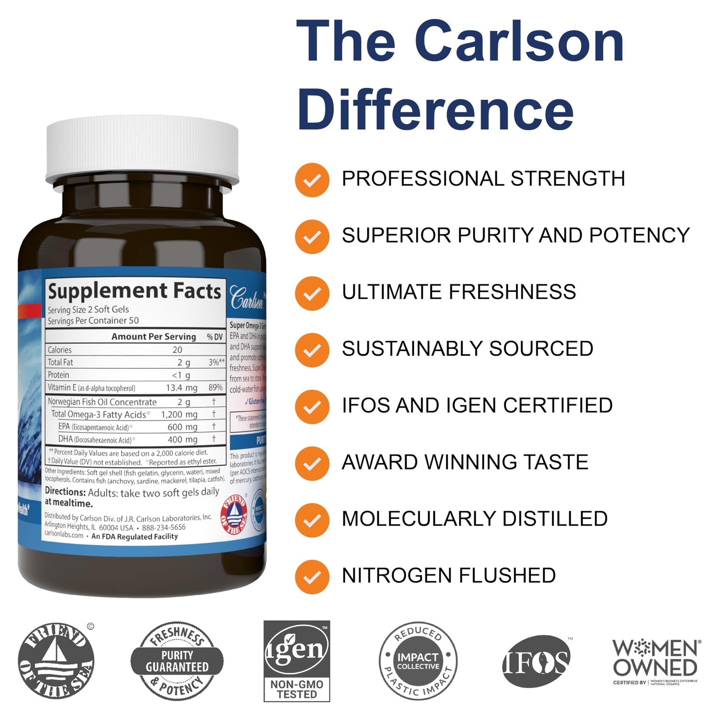 Carlson Super Omega-3 Gems Softgels, 100 Softgels