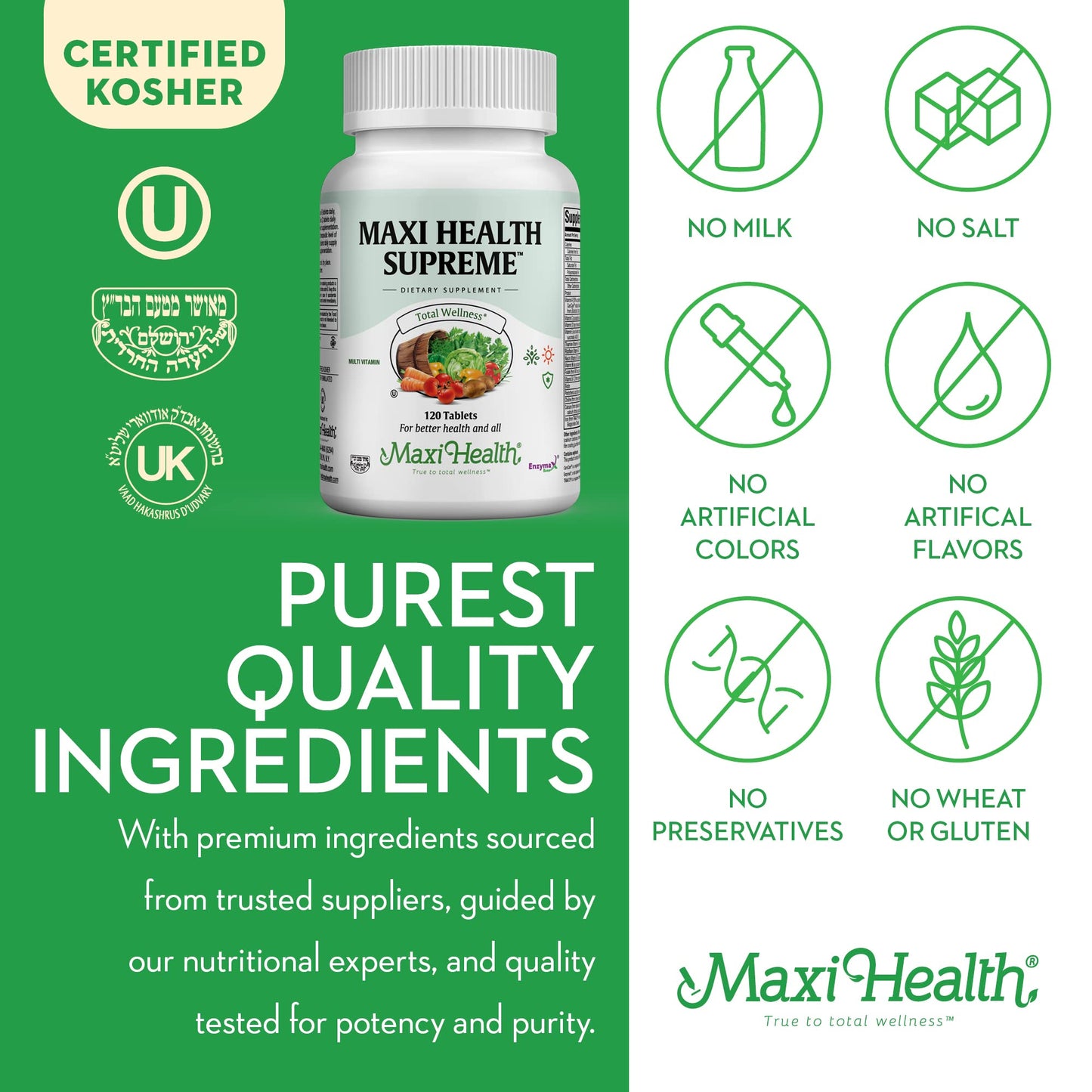 Maxi Health Multivitamin for Men & Women Supreme High Potency Daily Multi with Minerals, CoQ10 & Antioxidants, Energy, Immune Support, Bone, Heart & Wellness, Vitamin A, C, D, E, B12, B6 & Biotin, 120 Tablets