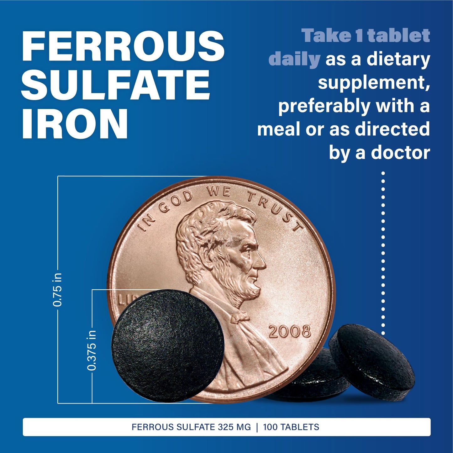 MAJOR Ferosul Ferrous Sulfate 325mg Tablets with 65mg Elemental Iron, Iron Supplement for Women and Men, 300 Count