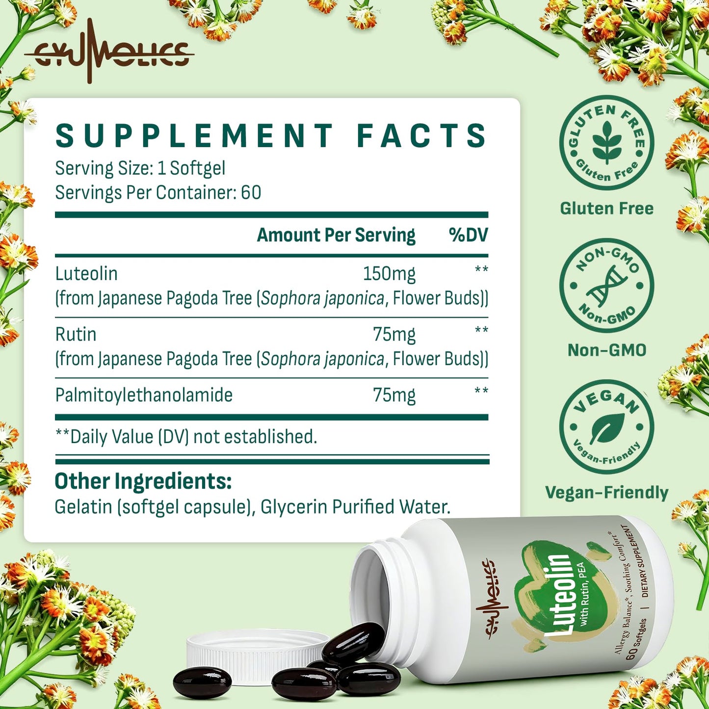Gyumolics Luteolin Supplement 300mg Softgels 60 Count