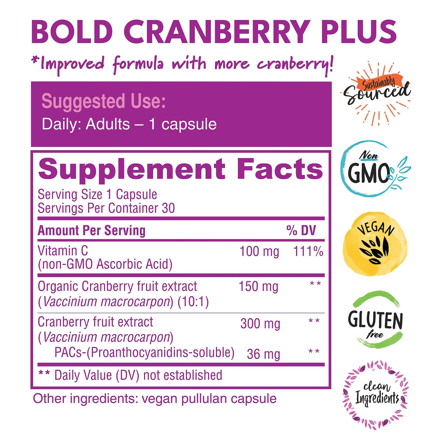 Bold Botanica Cranberry Plus Extract Capsules 30