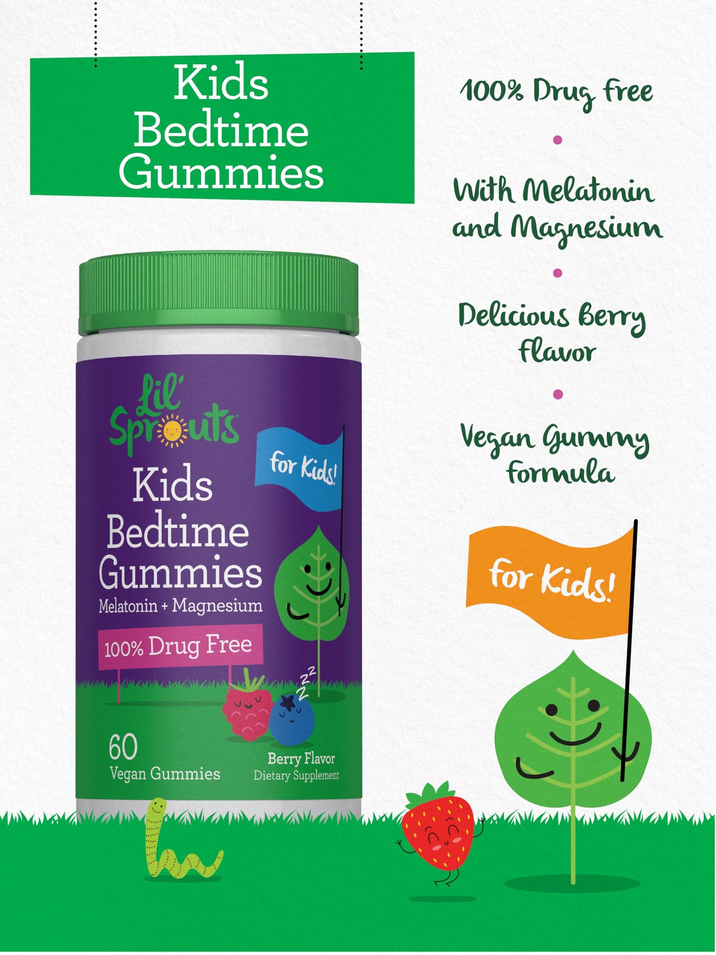 Lil' Sprouts Kids Bedtime Melatonin & Magnesium Gummy 60 Count