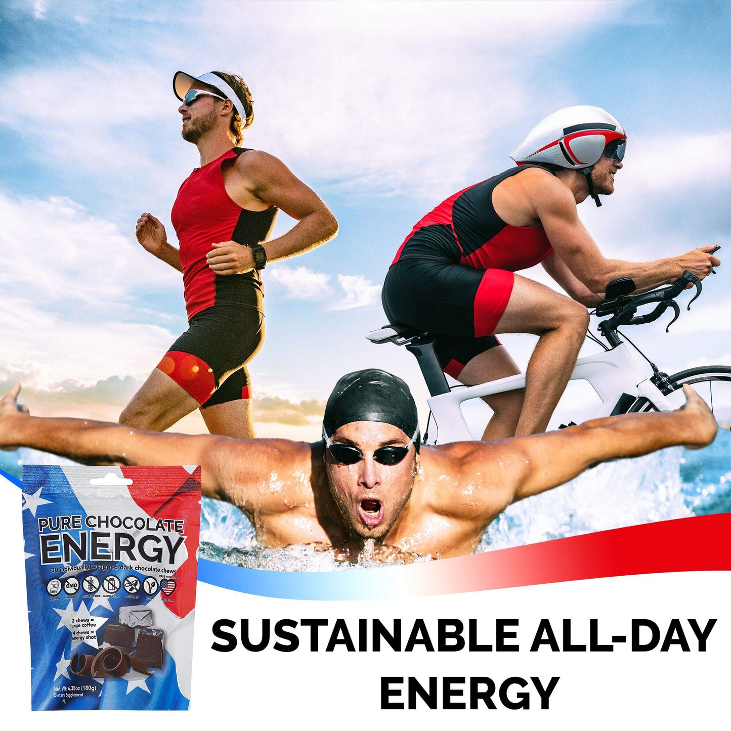 Purity & Grace Pure Chocolate Energy Chews with Caffeine - Dark Chocolate, Chocolate Chews, 30 Count