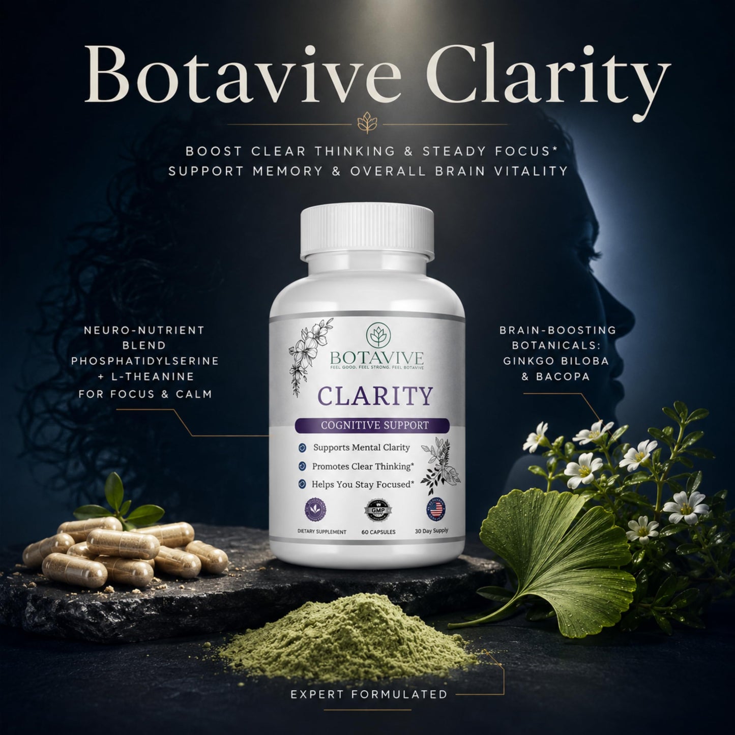 Botavive Clarity Menopause Support Supplement – Brain & Mood Formula with DHA, Bacopa & GABA – 60 Capsules