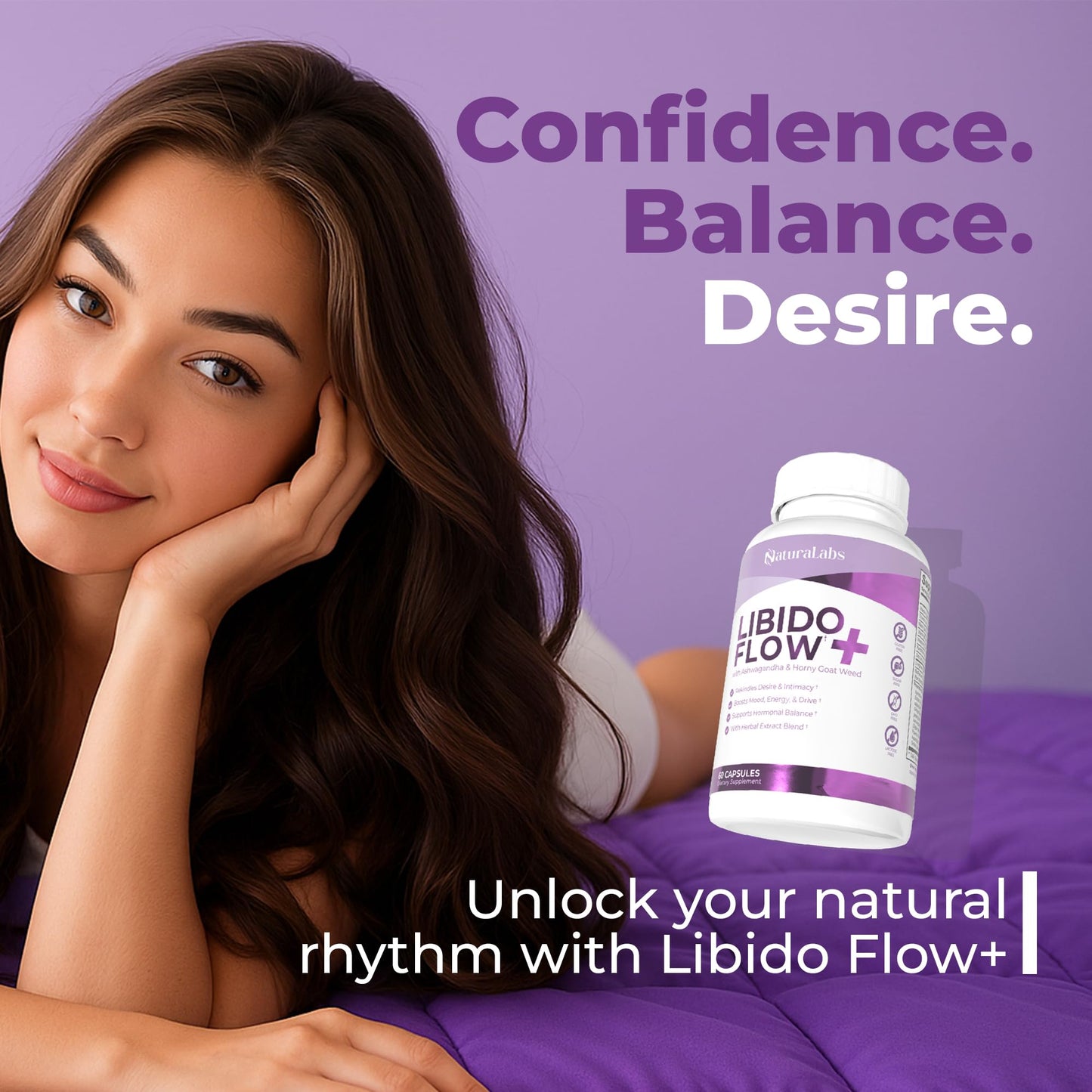 NATURALABS Female Libido Booster Capsules for Women Over 40 - Maca Root, Fenugreek, Ashwagandha, Zinc, L-Arginine - Libido, Energy, Mood Support, Hormone Balance - 60 Count