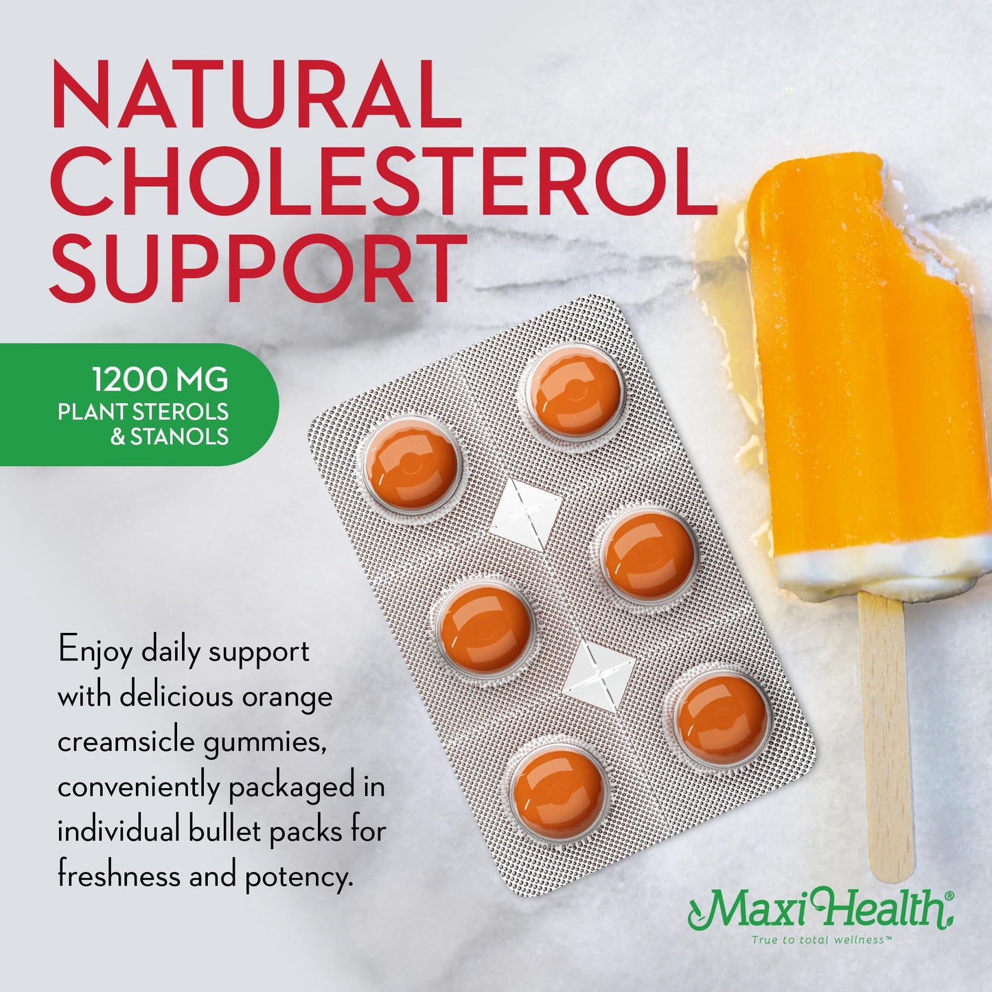Maxi Health Cholesterol Gummies for Adults – 1200mg Plant Sterols and Stanols Supplements – Kosher and Gluten Free Healthy Cholesterol Supplements – Orange Flavor Gummies, 30 Count