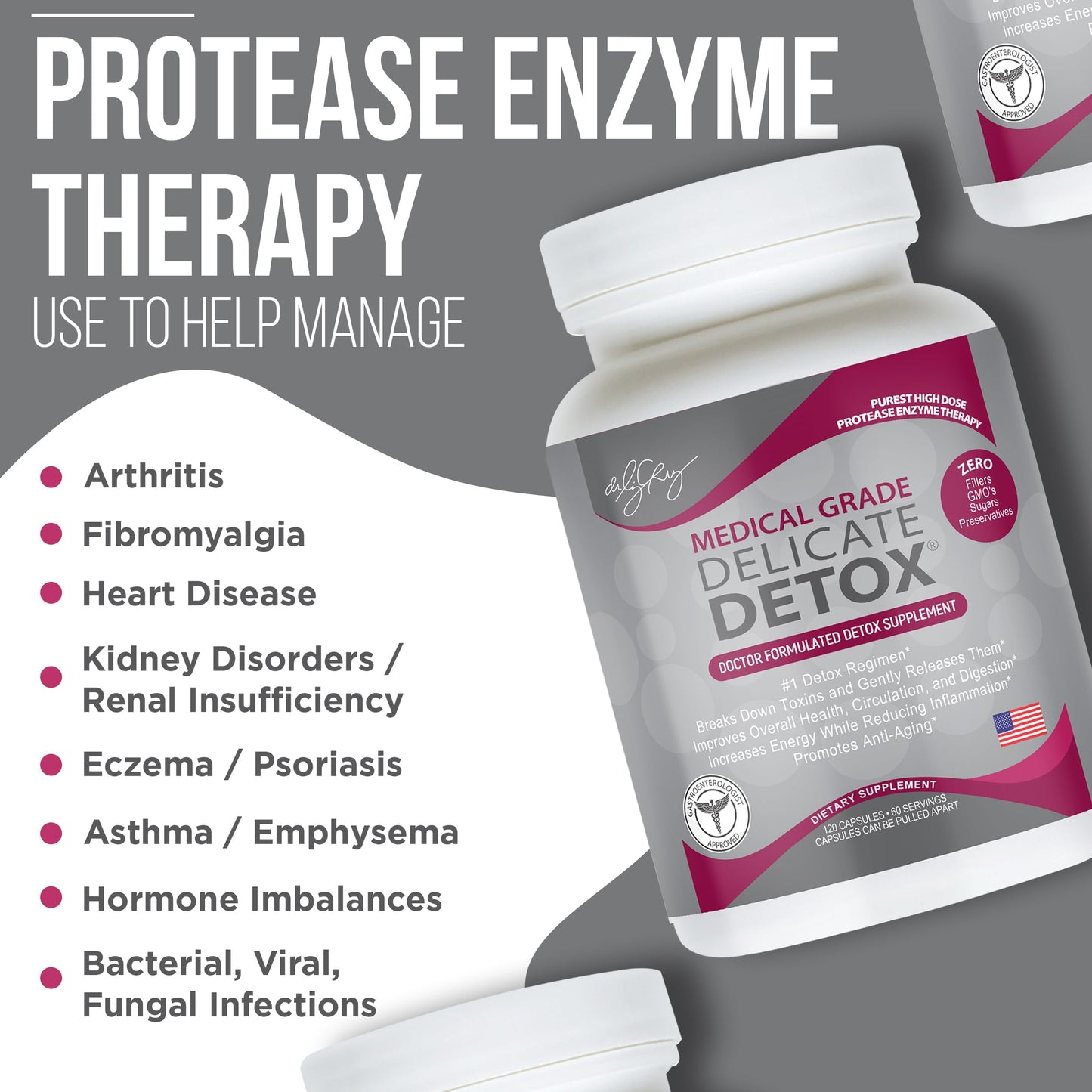 Dr. Liz Cruz Delicate Detox Enzymes Supplement, 120 Veggie Capsules